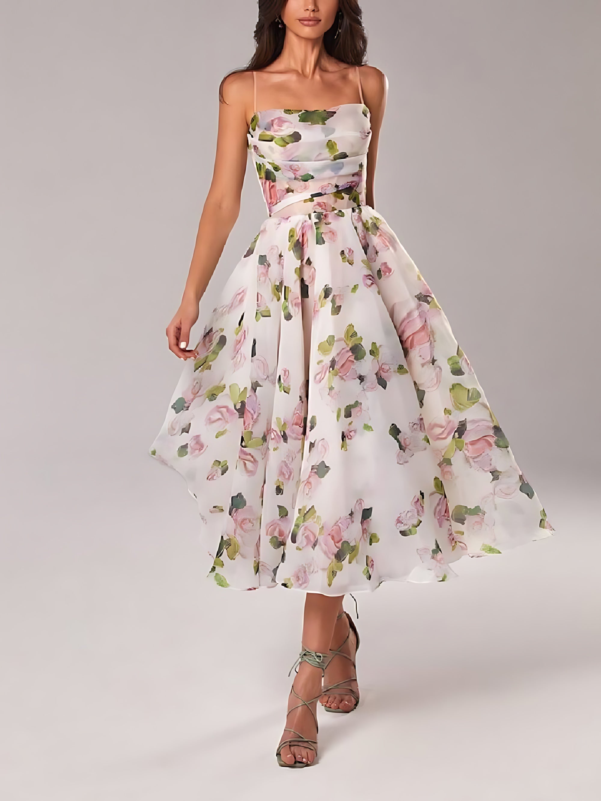 Liliana – Floral Print A Line Wedding Guest Midi Dress