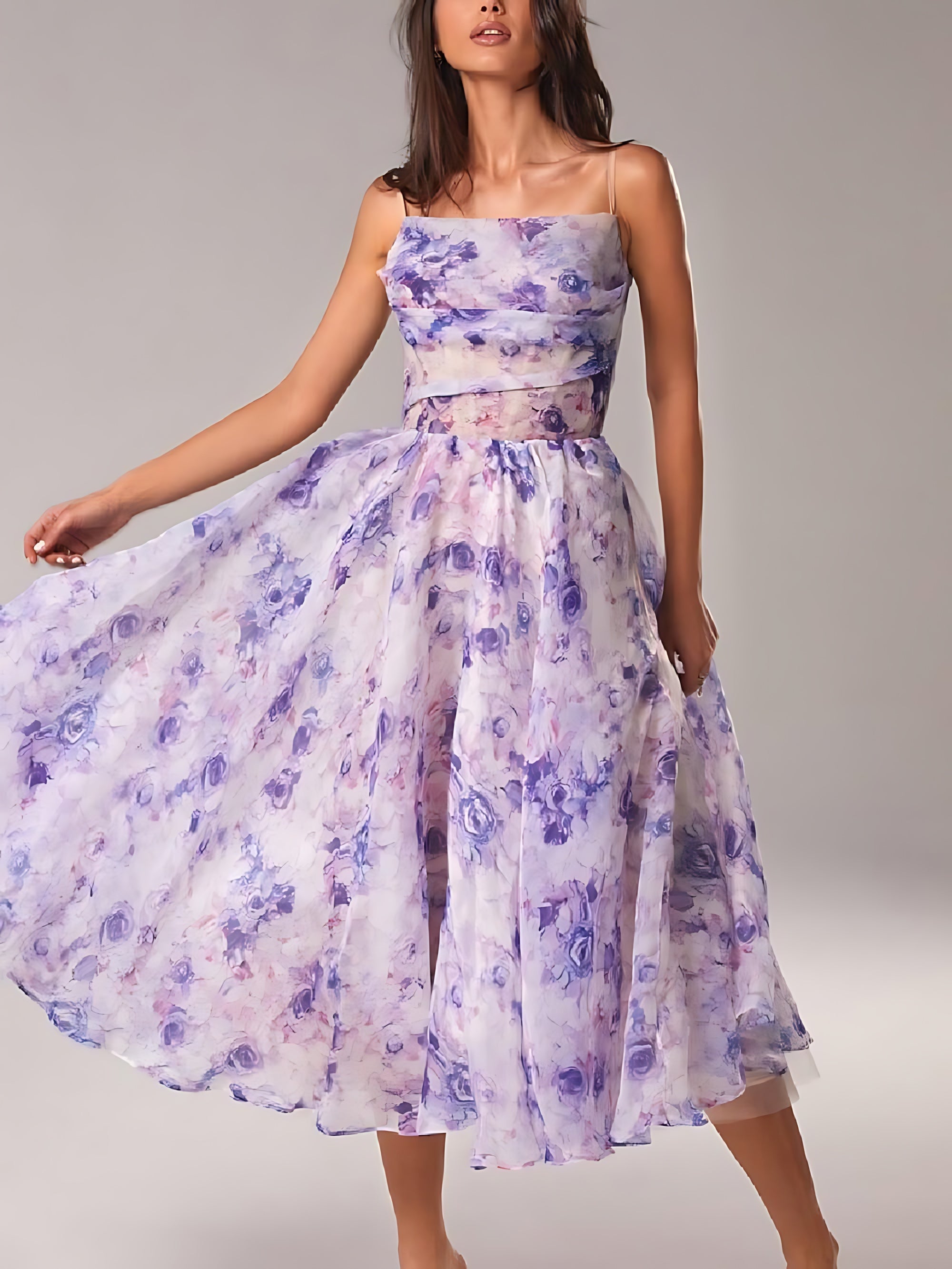 Liliana – Floral Print A Line Wedding Guest Midi Dress