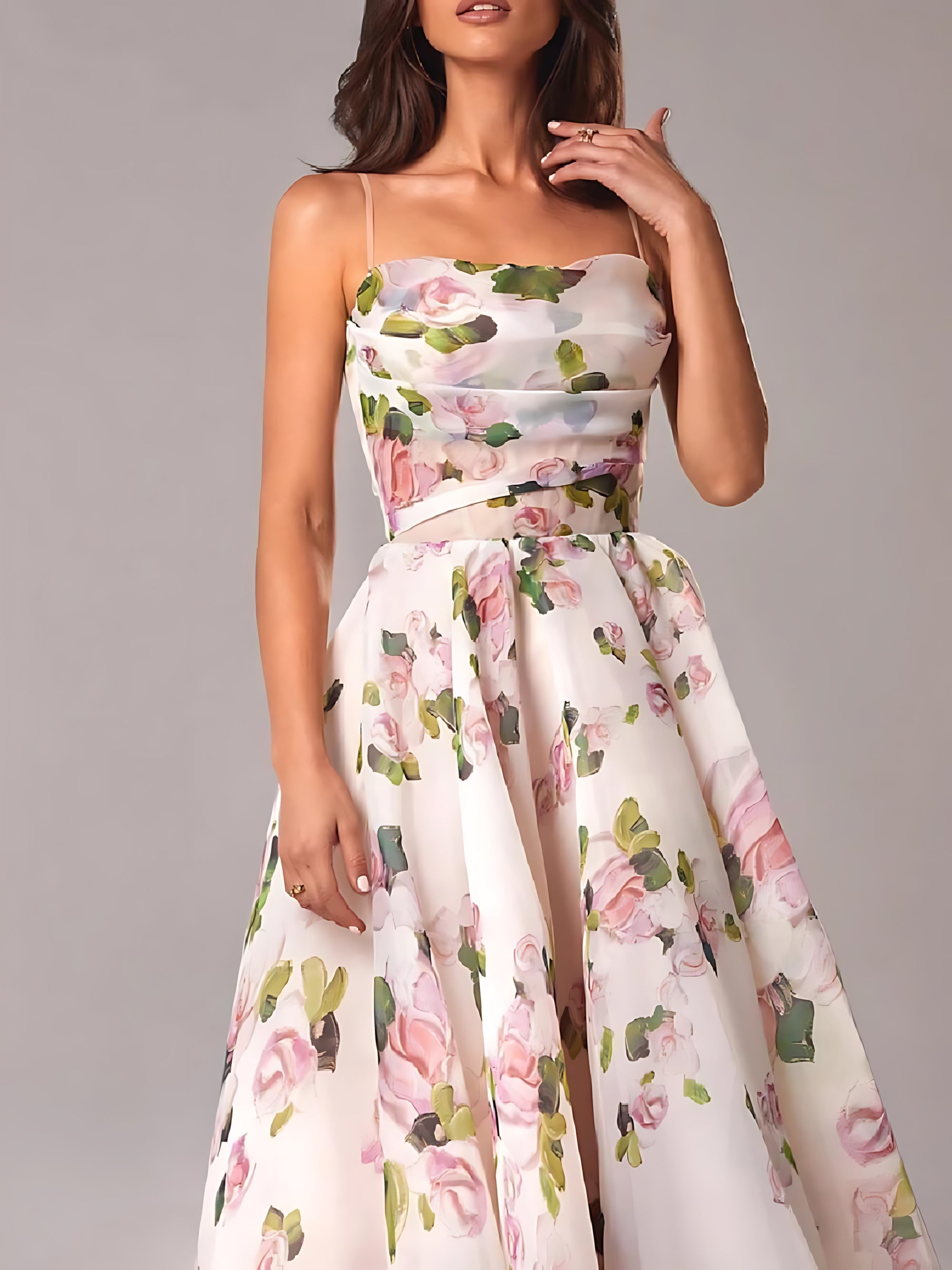 Liliana – Floral Print A Line Wedding Guest Midi Dress