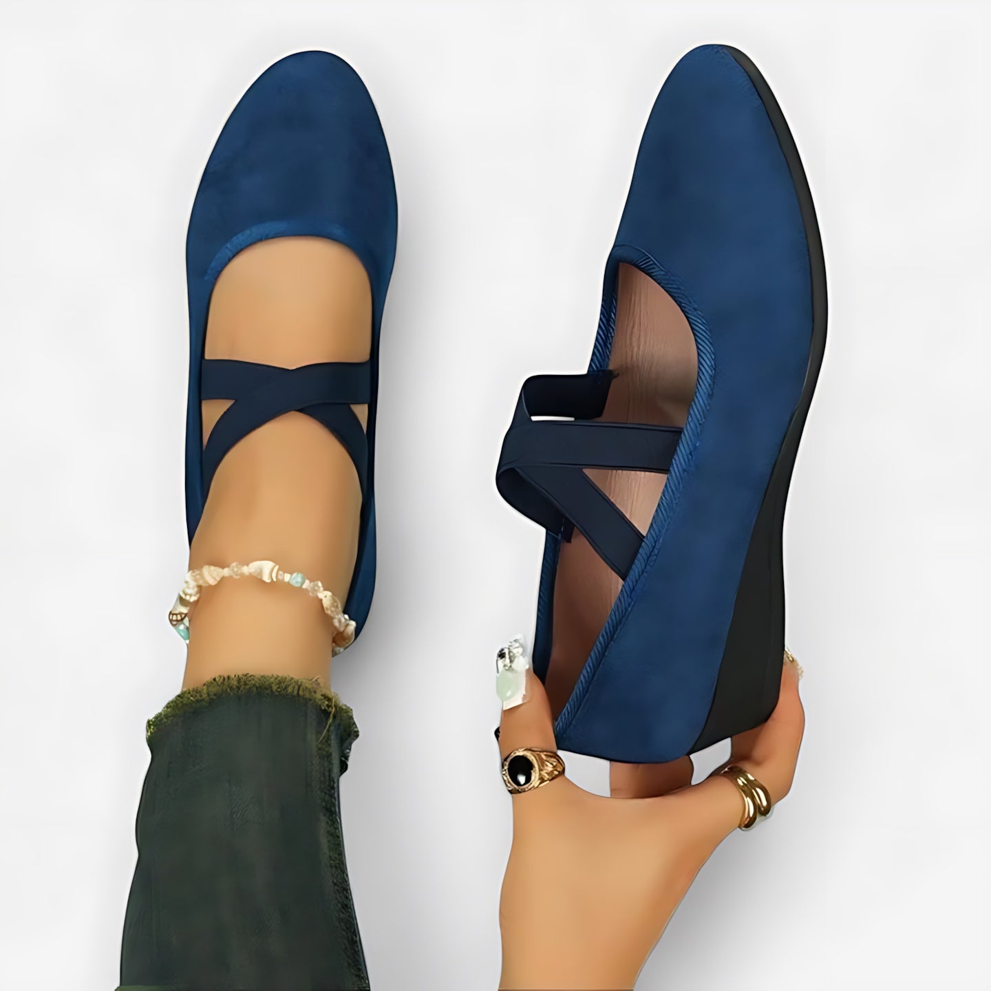 Liliana – Suede Criss Cross Strap Wedge Flats