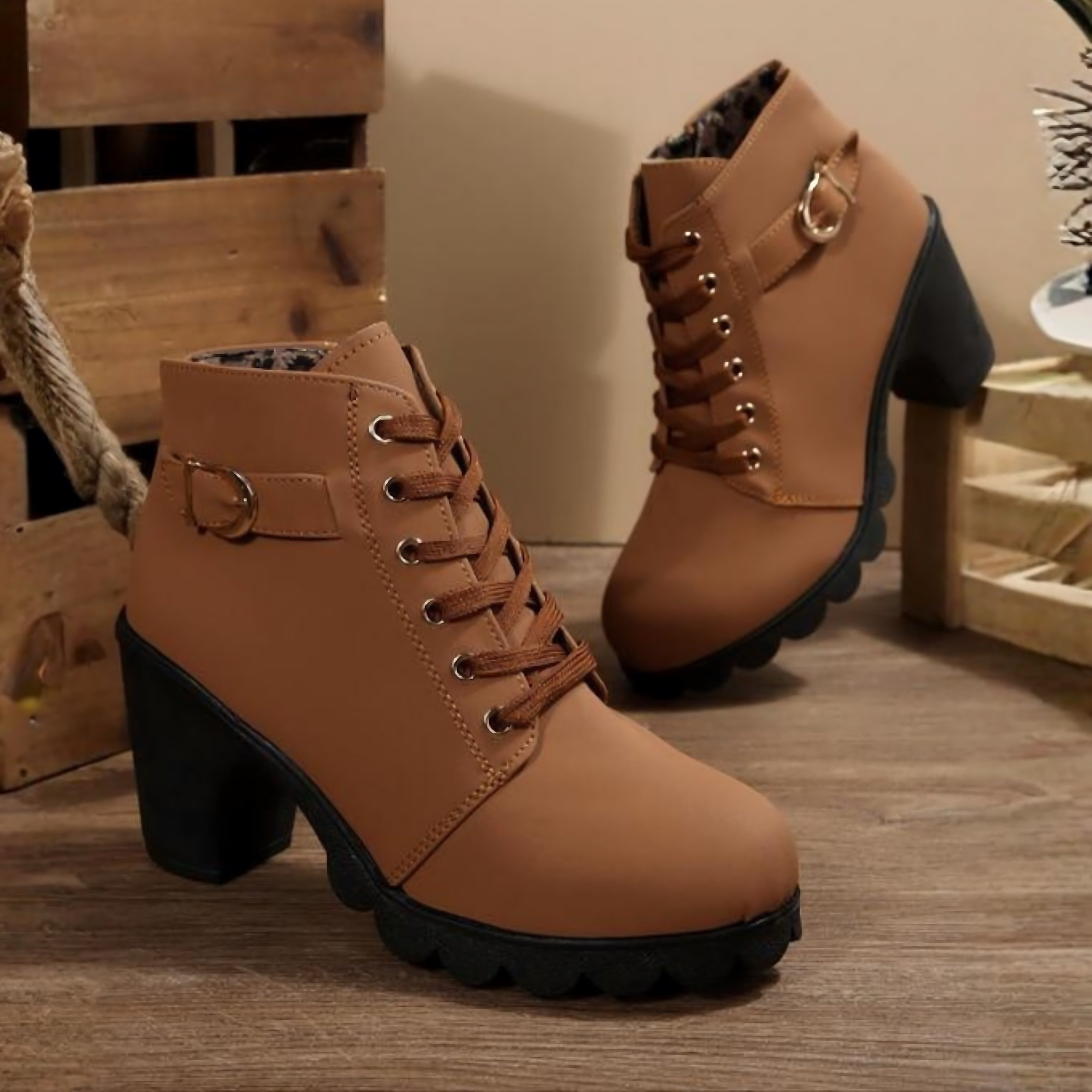 Liliana – Suede Lace Up Chunky Heel Ankle Boots