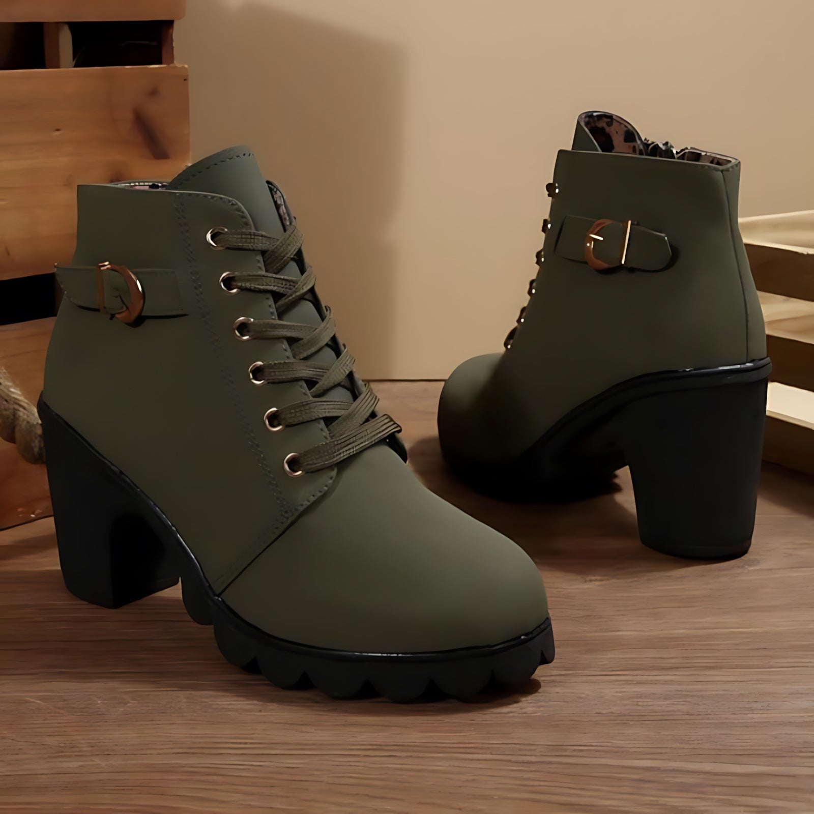 Liliana – Suede Lace Up Chunky Heel Ankle Boots