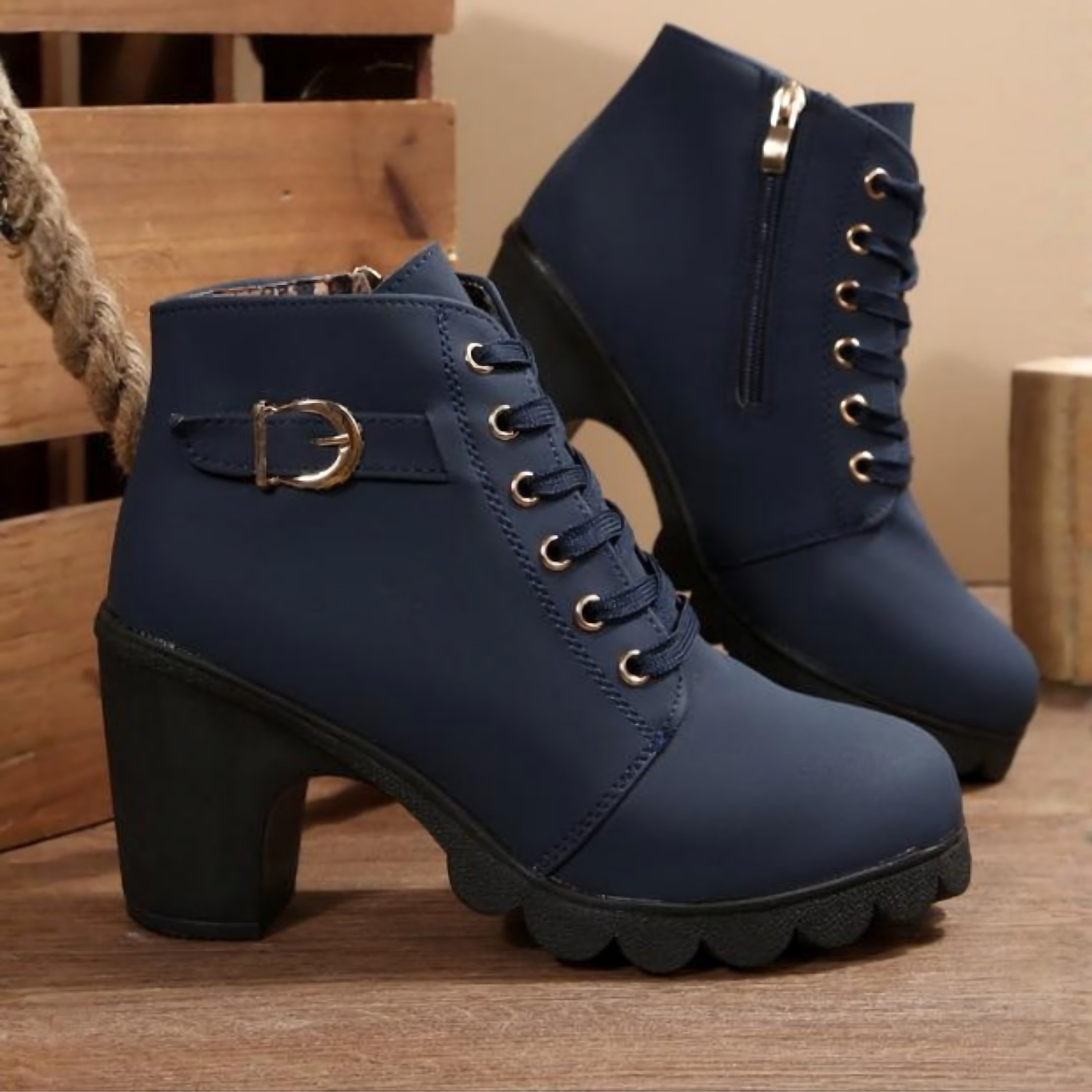 Liliana – Suede Lace Up Chunky Heel Ankle Boots