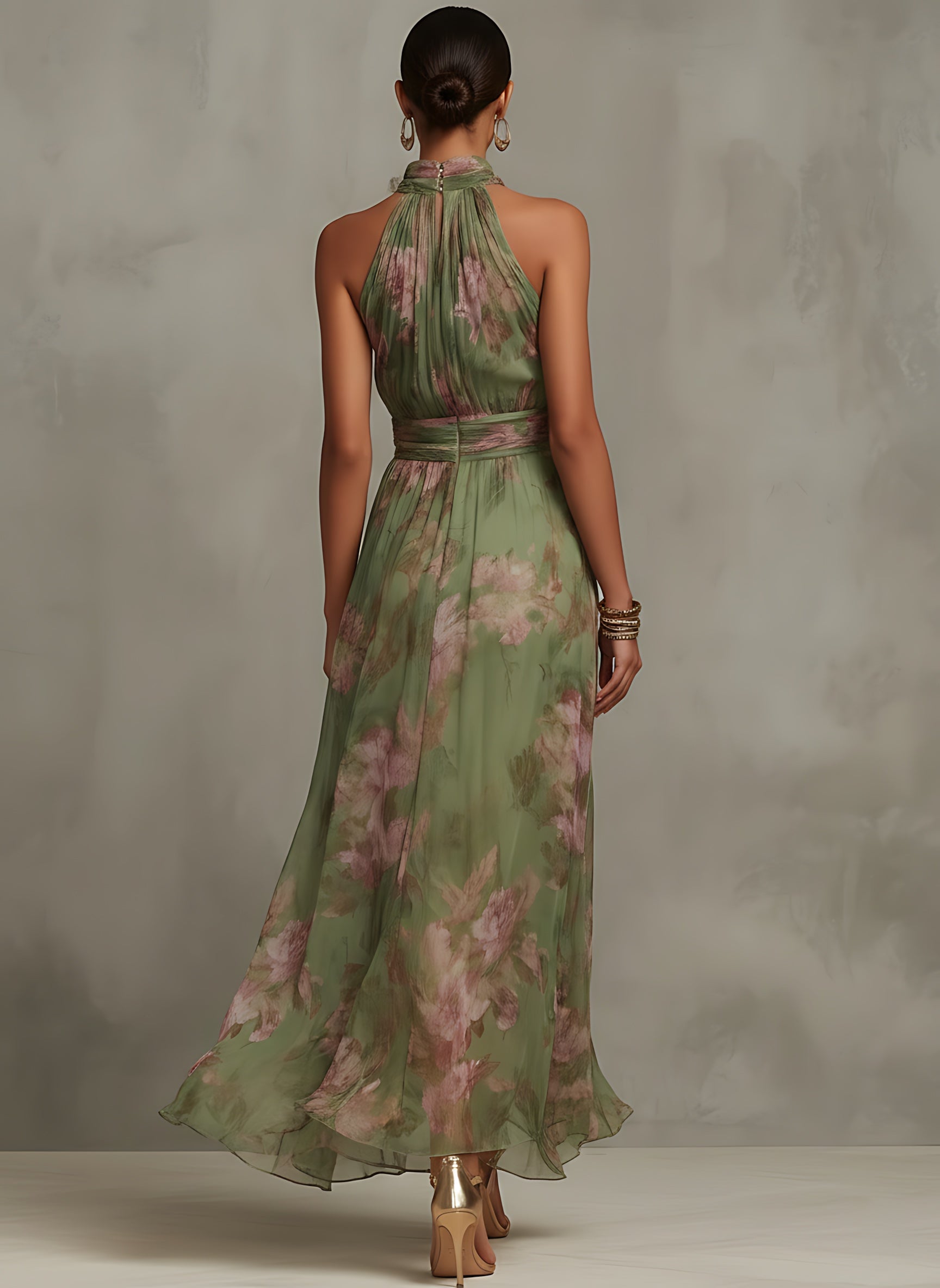 Lillian – Floral Print Halter Neck Wedding Guest Maxi Dress
