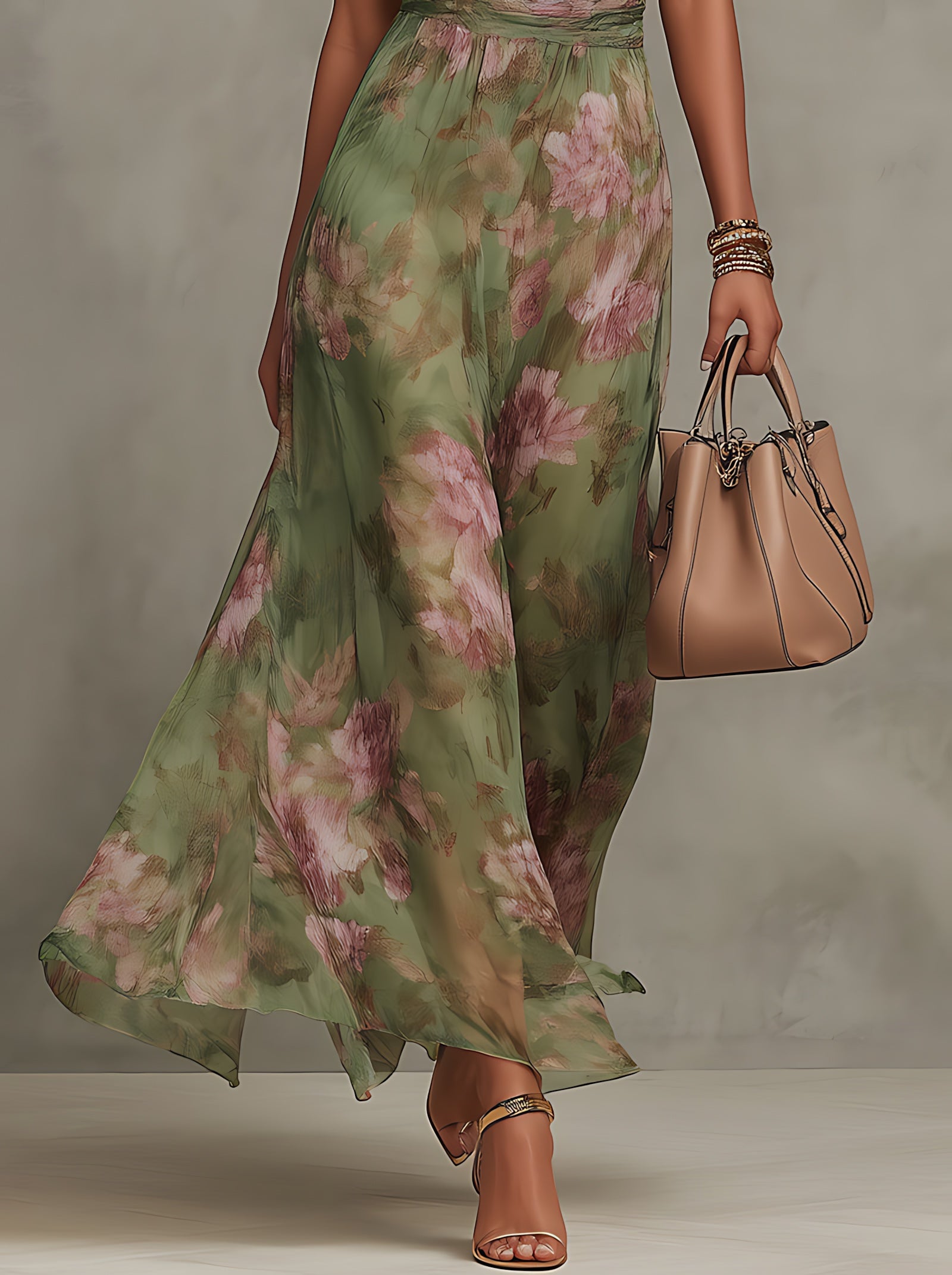Lillian – Floral Print Halter Neck Wedding Guest Maxi Dress