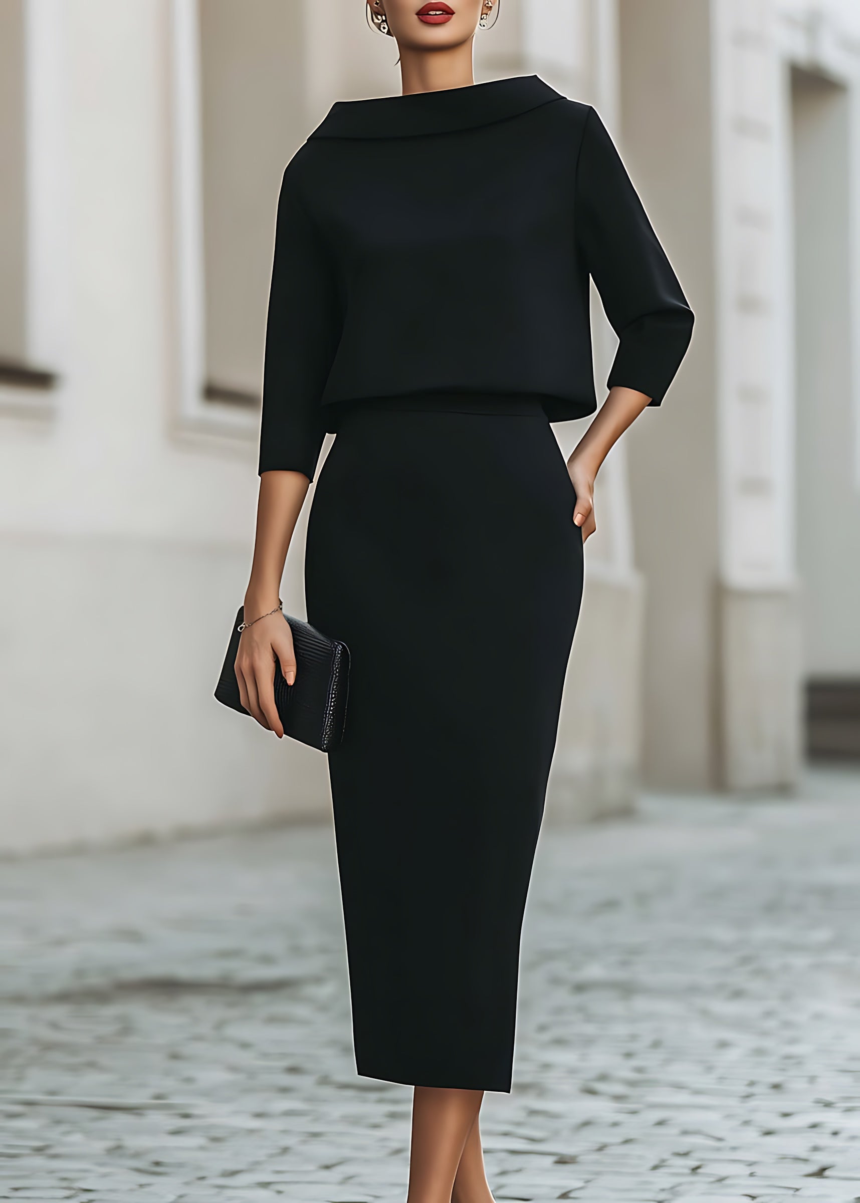 Lily – Boat Neck Top and Pencil Midi Skirt Set