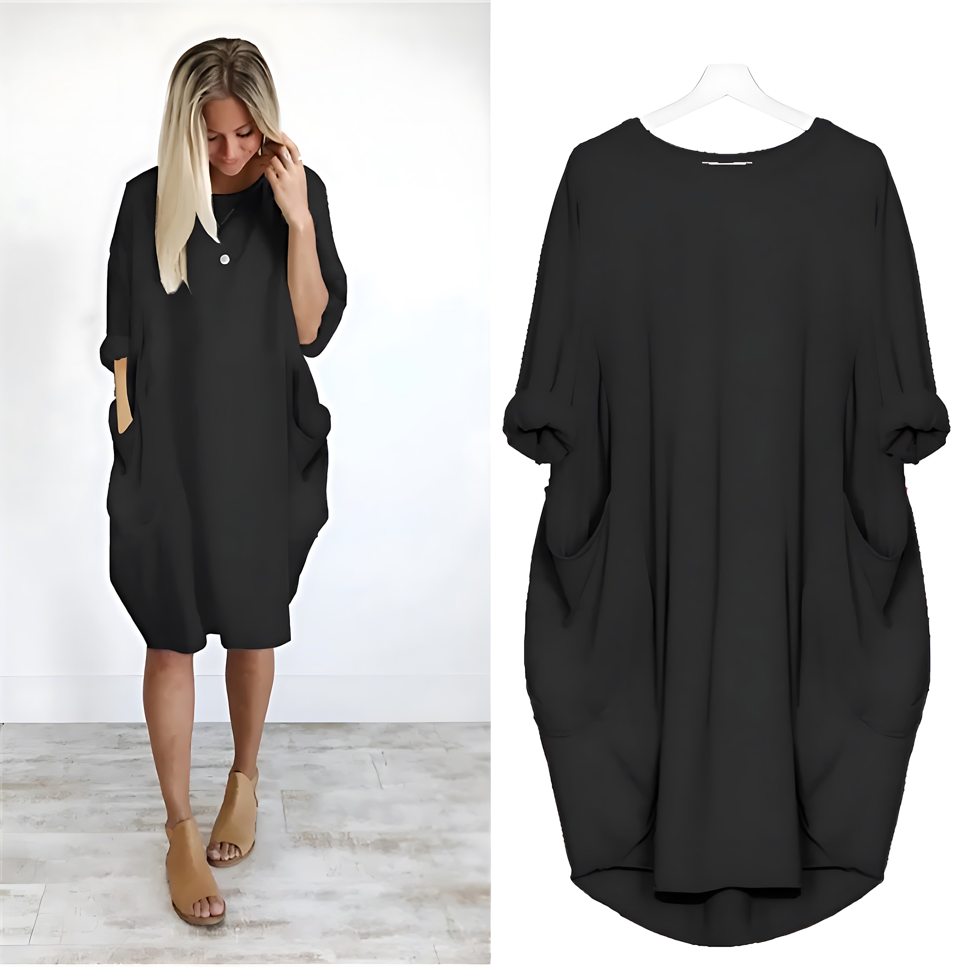 Lily – Oversized V Neck Batwing Midi Dress