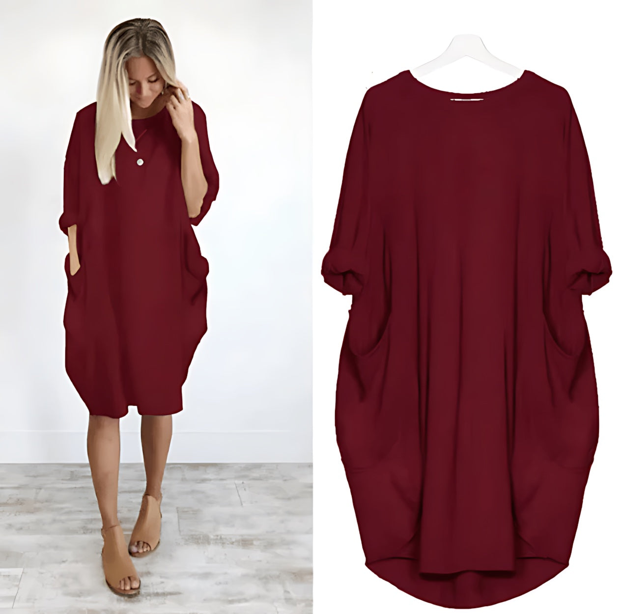 Lily – Oversized V Neck Batwing Midi Dress