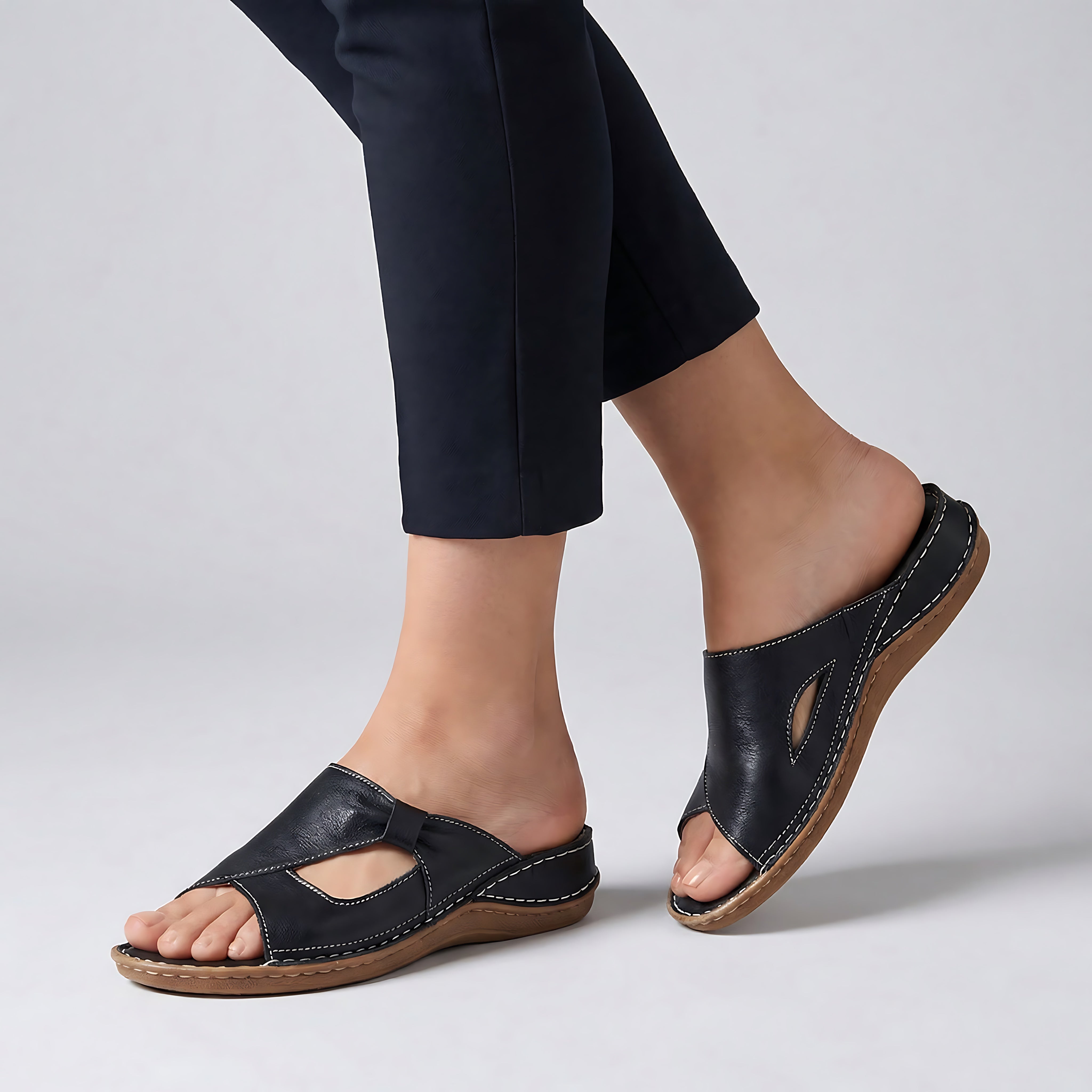 Lily – Side Cutout Low Wedge Slide Sandals
