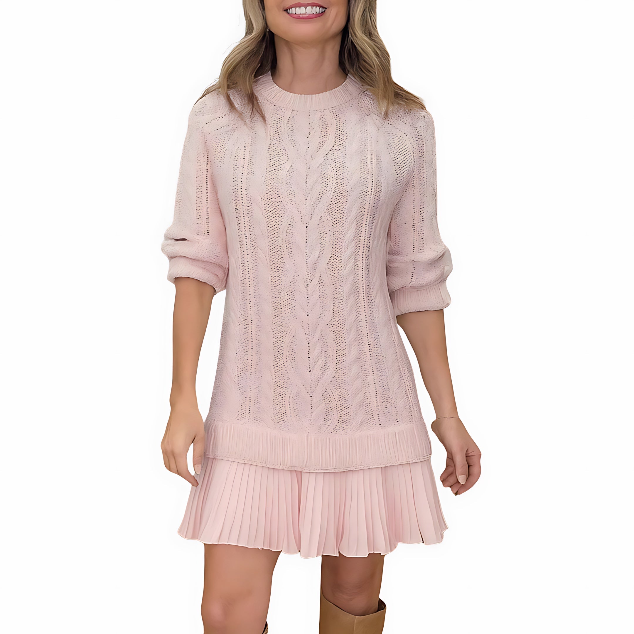 Lola – Cable Knit Ruffle Hem Mini Sweater Dress