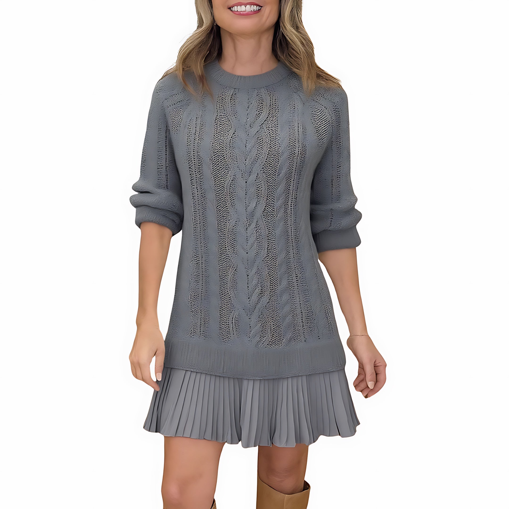 Lola – Cable Knit Ruffle Hem Mini Sweater Dress