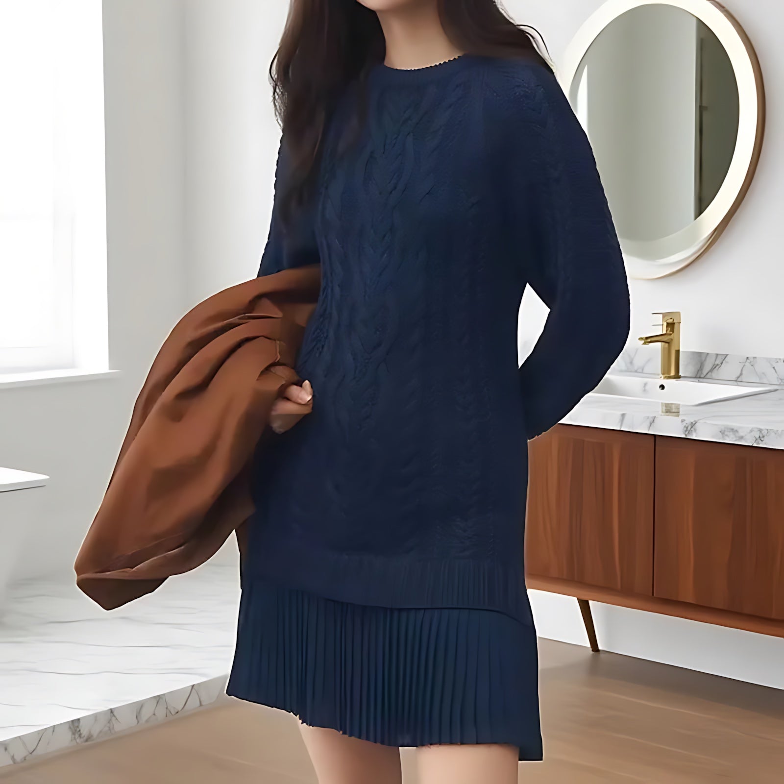 Lola – Cable Knit Ruffle Hem Mini Sweater Dress