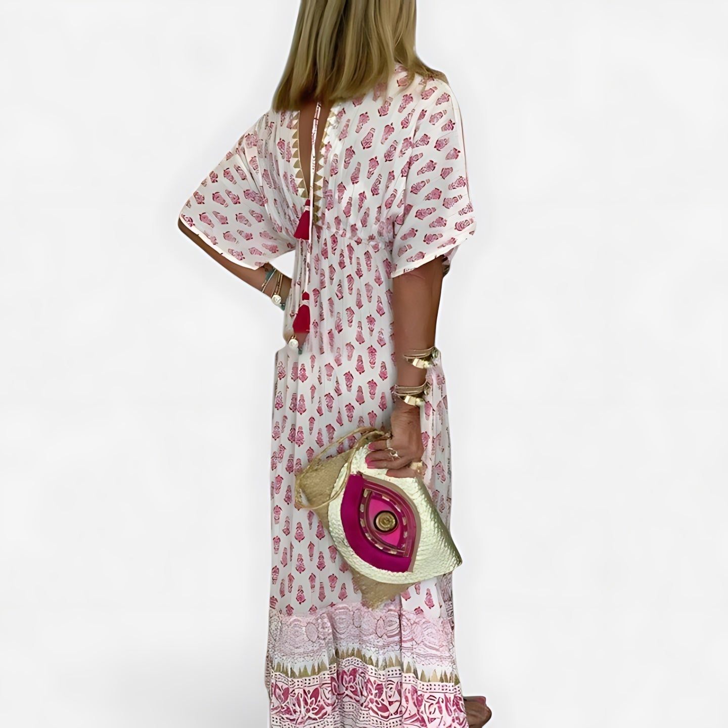 Lola – Ditsy Print V Neck Boho Maxi Dress