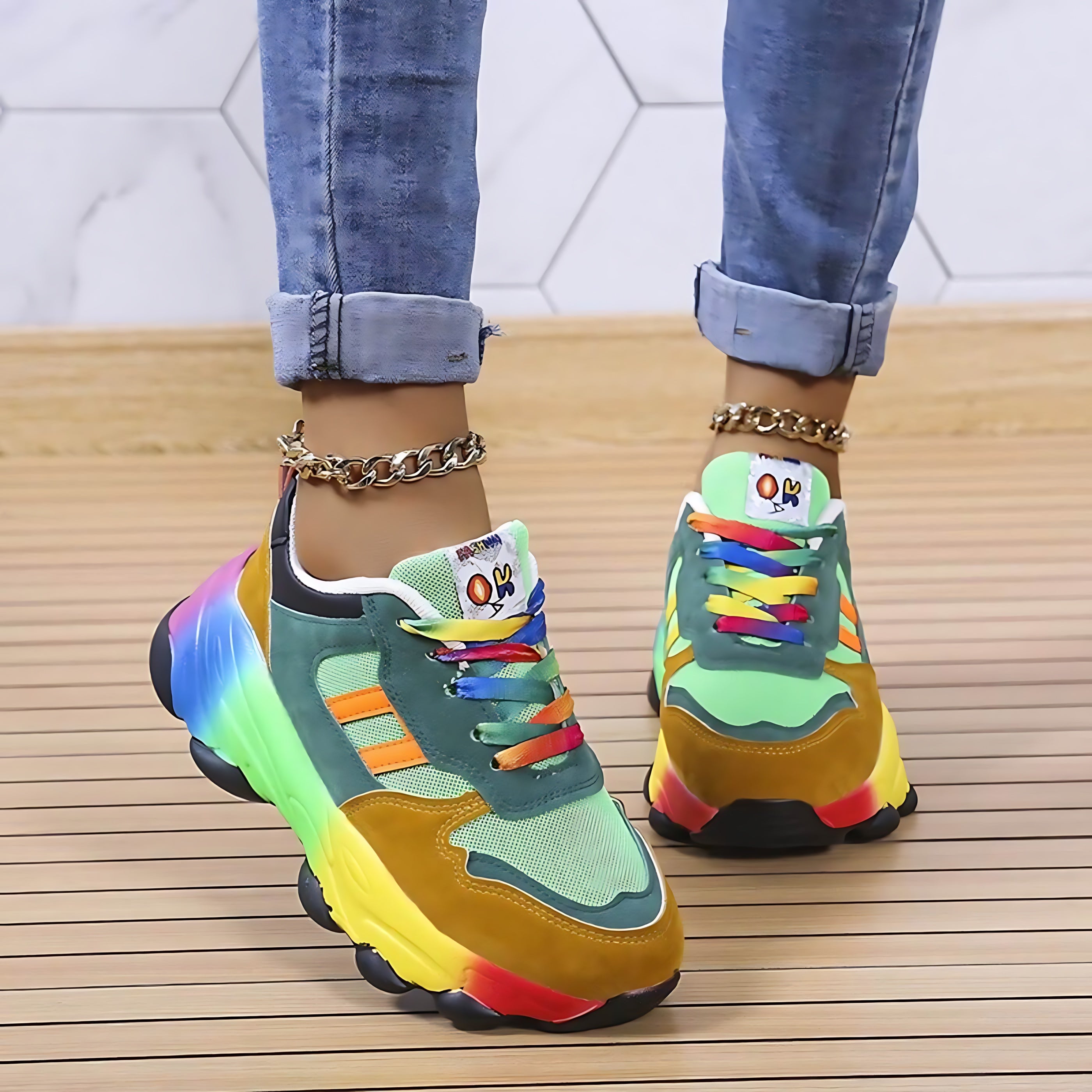Lucia – Colorblock Lace Up Chunky Sneakers