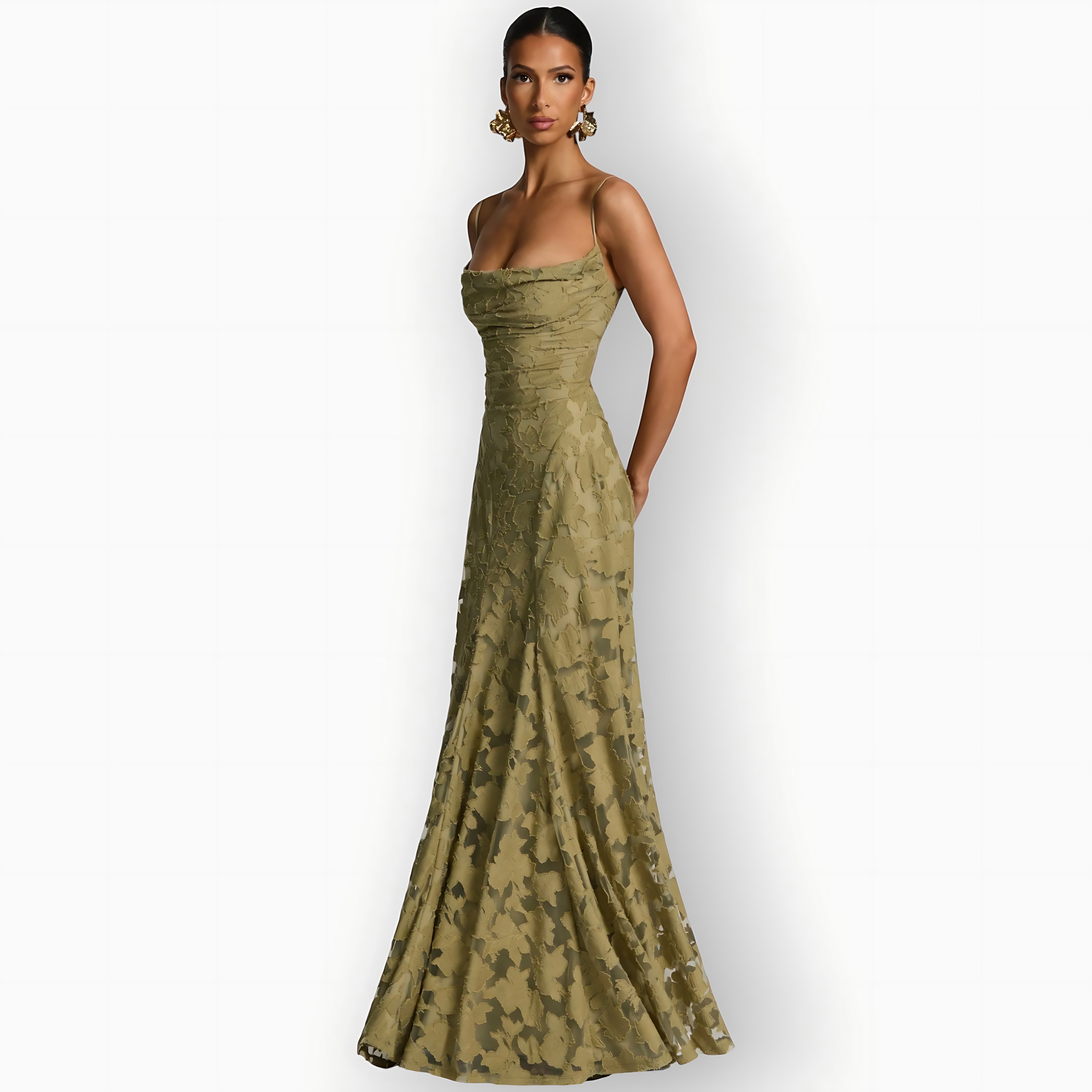 Lucia – Floral Applique A-Line Evening Maxi Dress