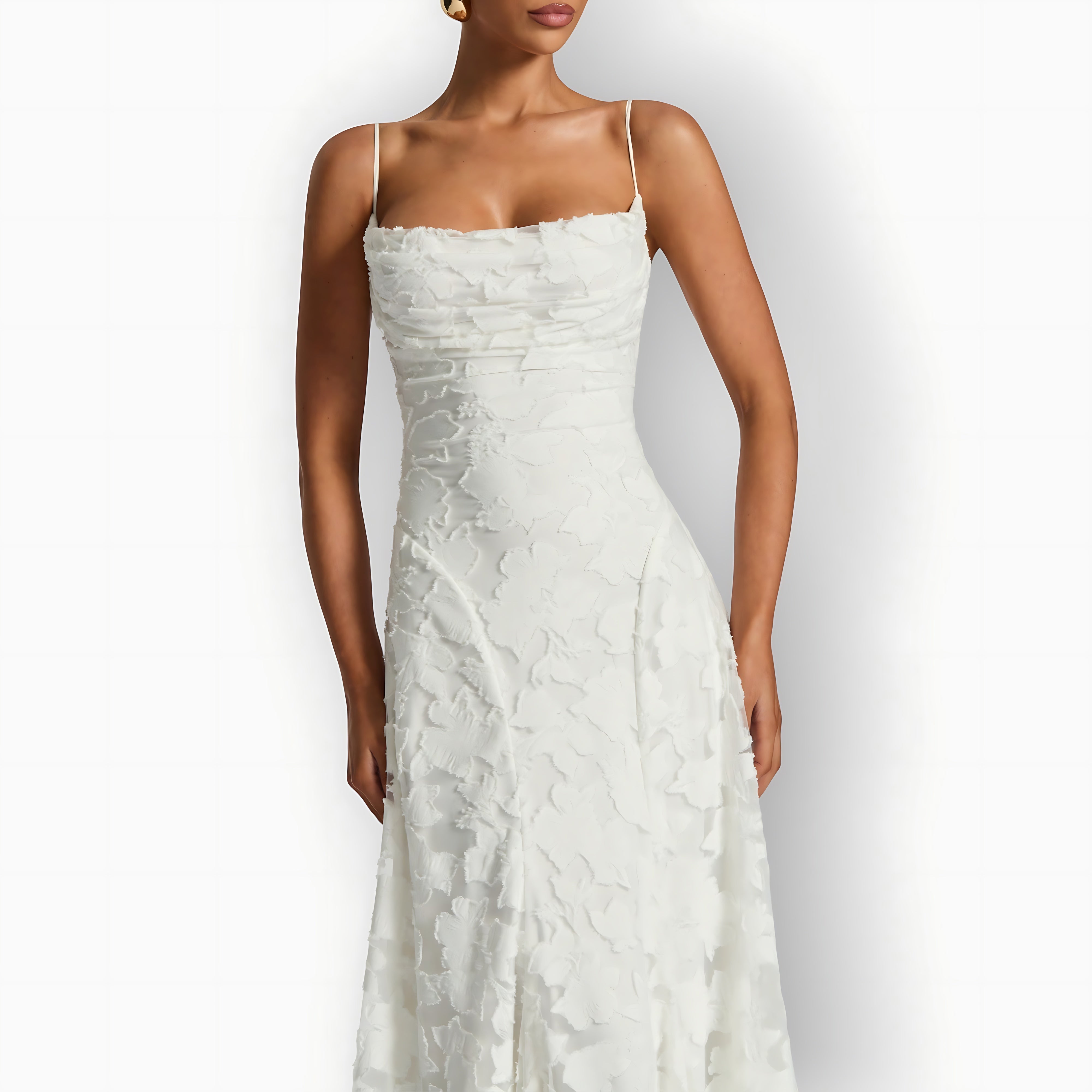 Lucia – Floral Applique A-Line Evening Maxi Dress