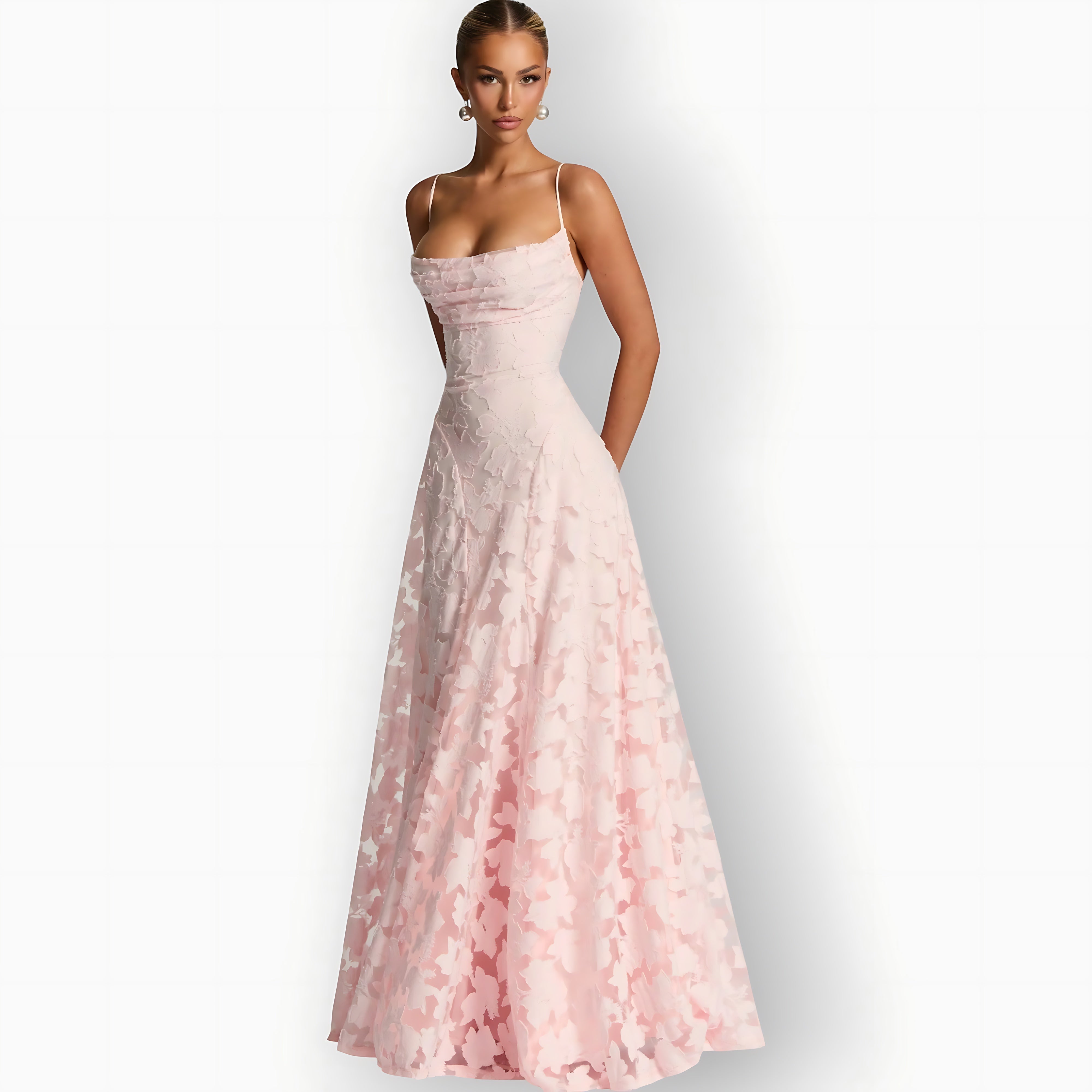 Lucia – Floral Applique A-Line Evening Maxi Dress