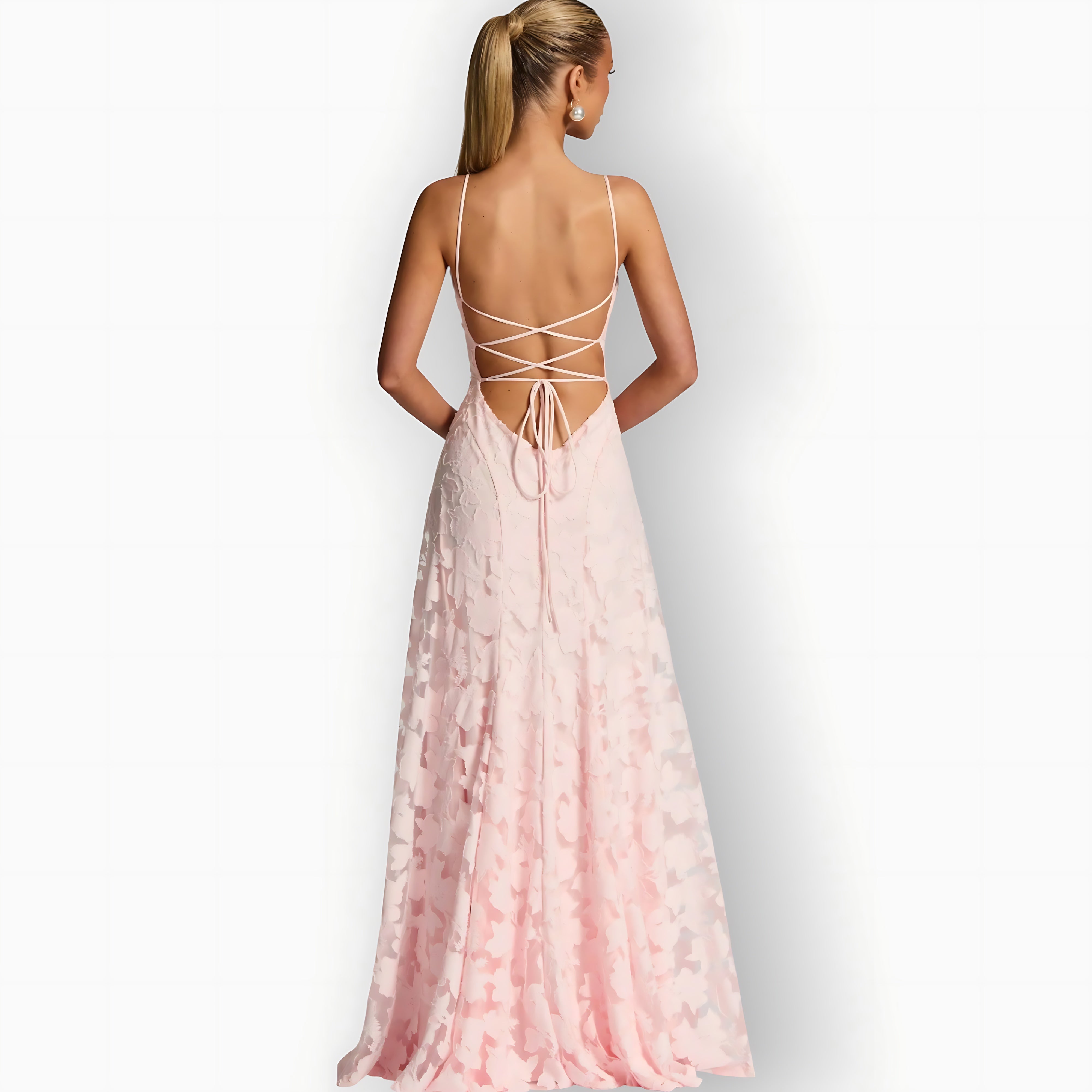 Lucia – Floral Applique A-Line Evening Maxi Dress