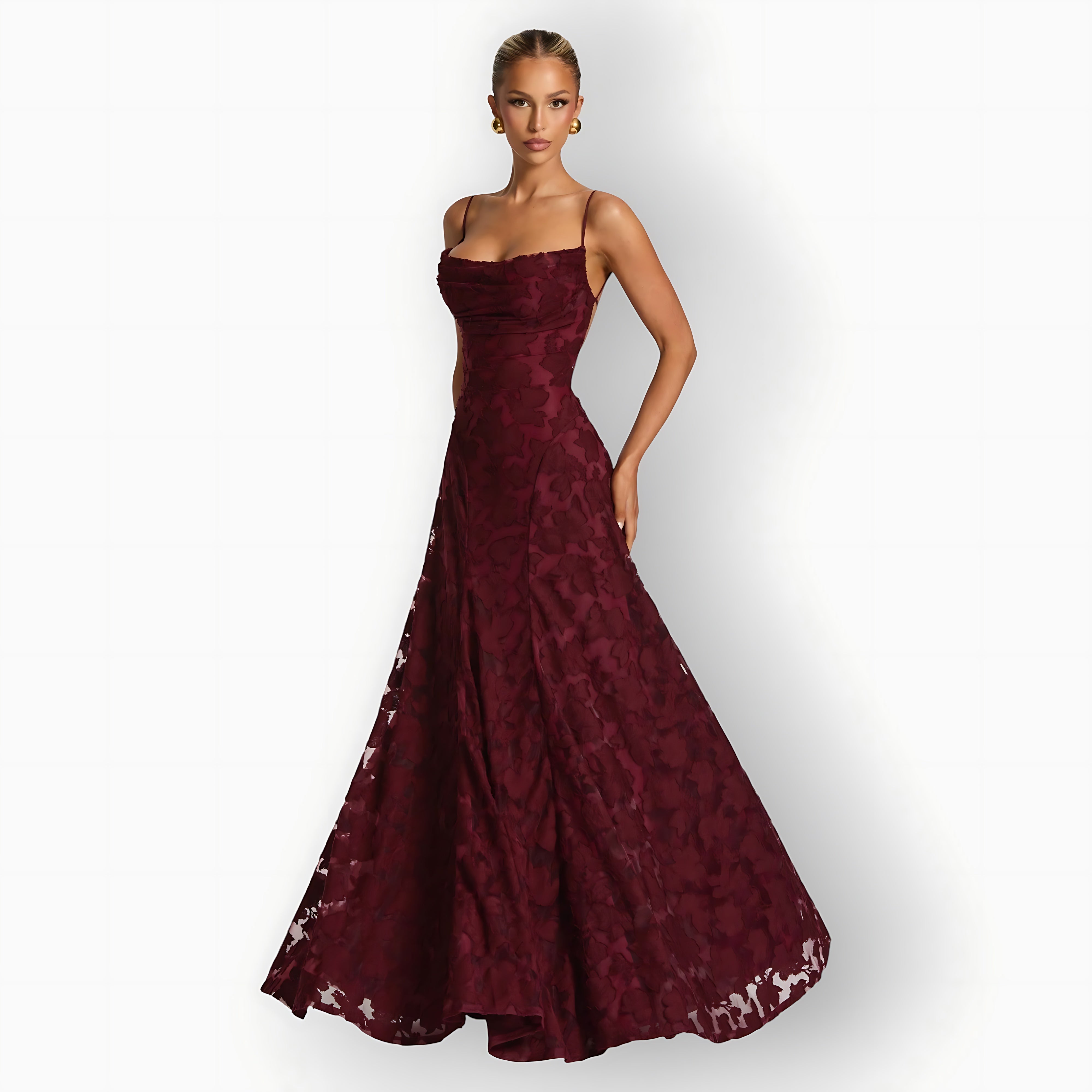 Lucia – Floral Applique A-Line Evening Maxi Dress