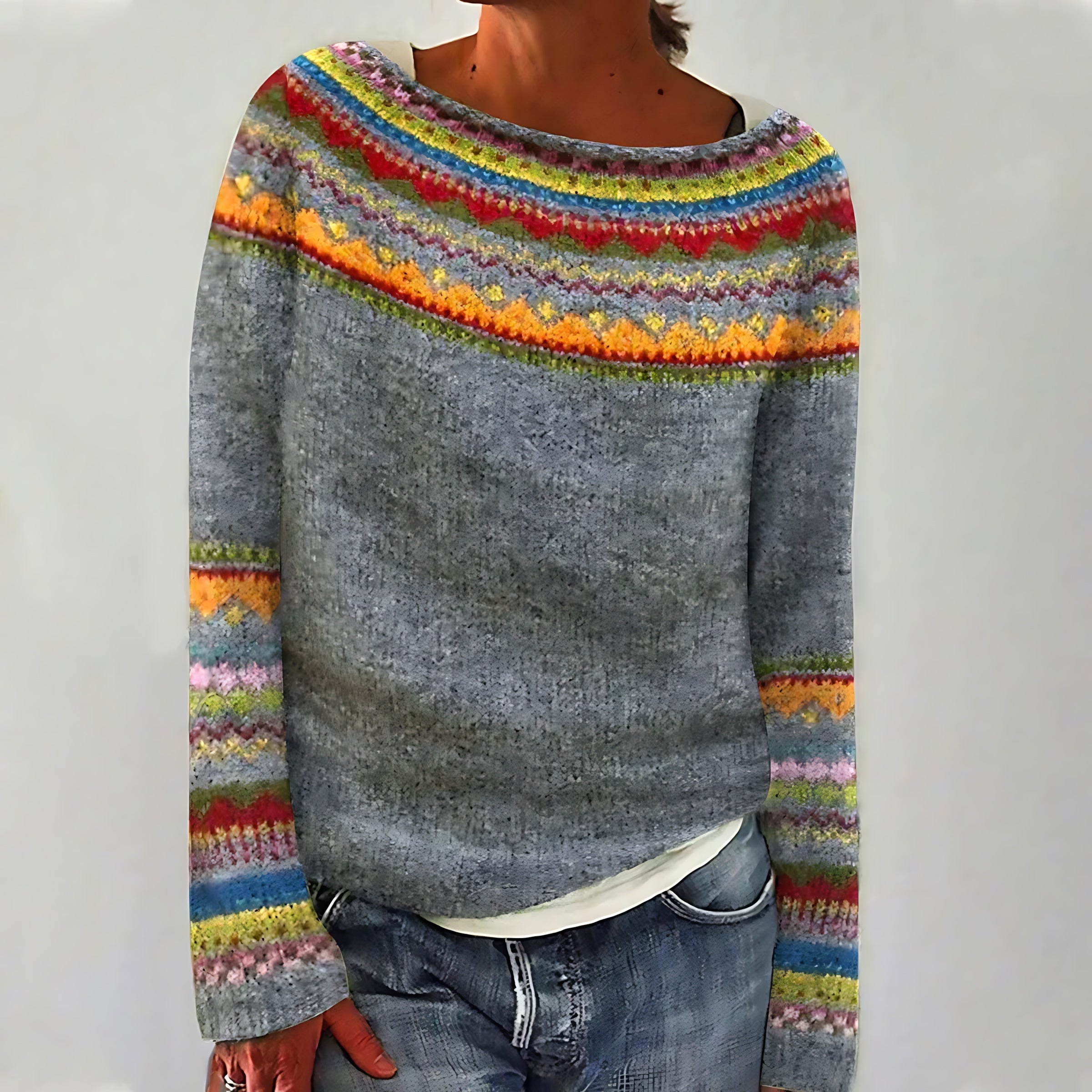 Lucia – Striped Fair Isle Knit Sweater