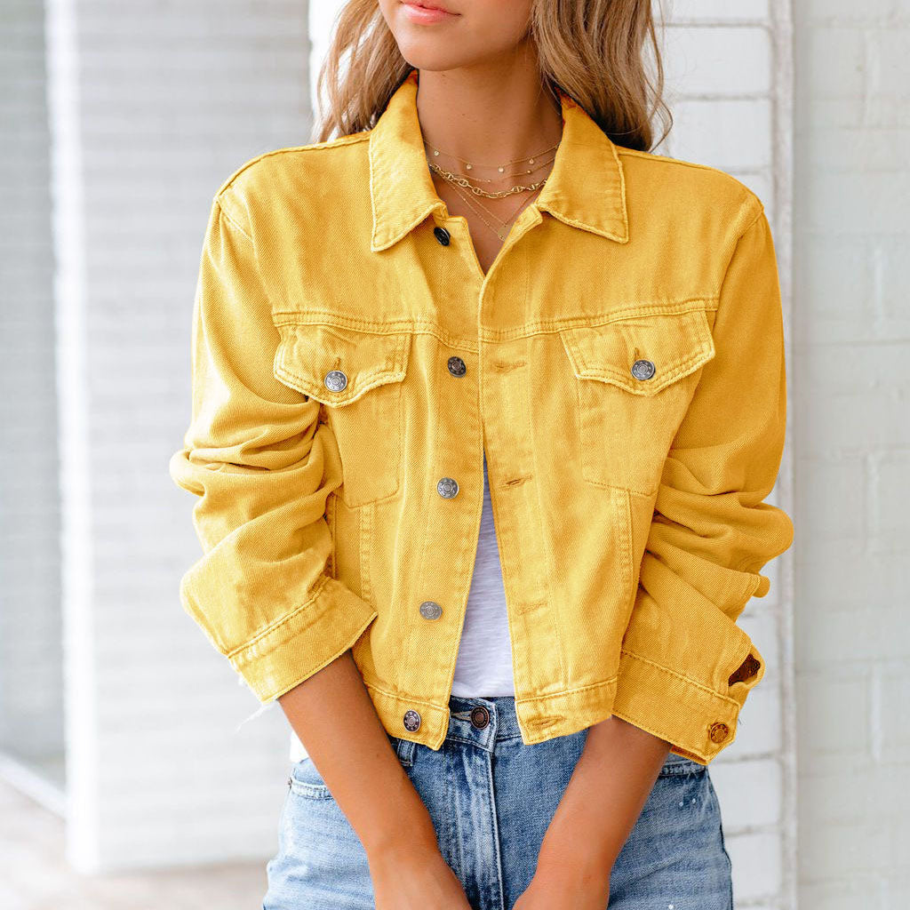Clara – Cropped Button Up Denim Jacket