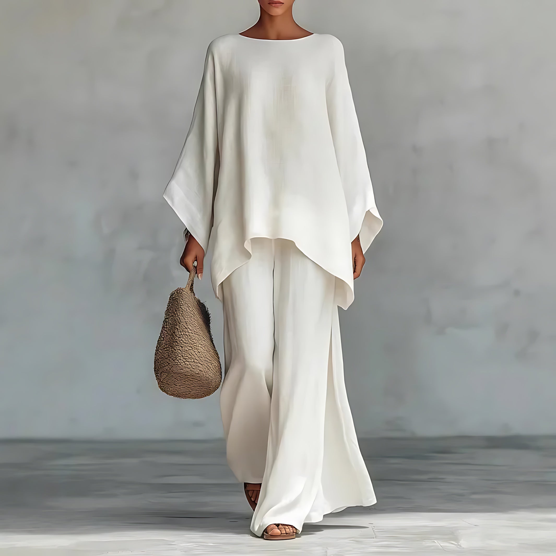 Lucy – Asymmetrical Knit Top and Wide Leg Pants Set