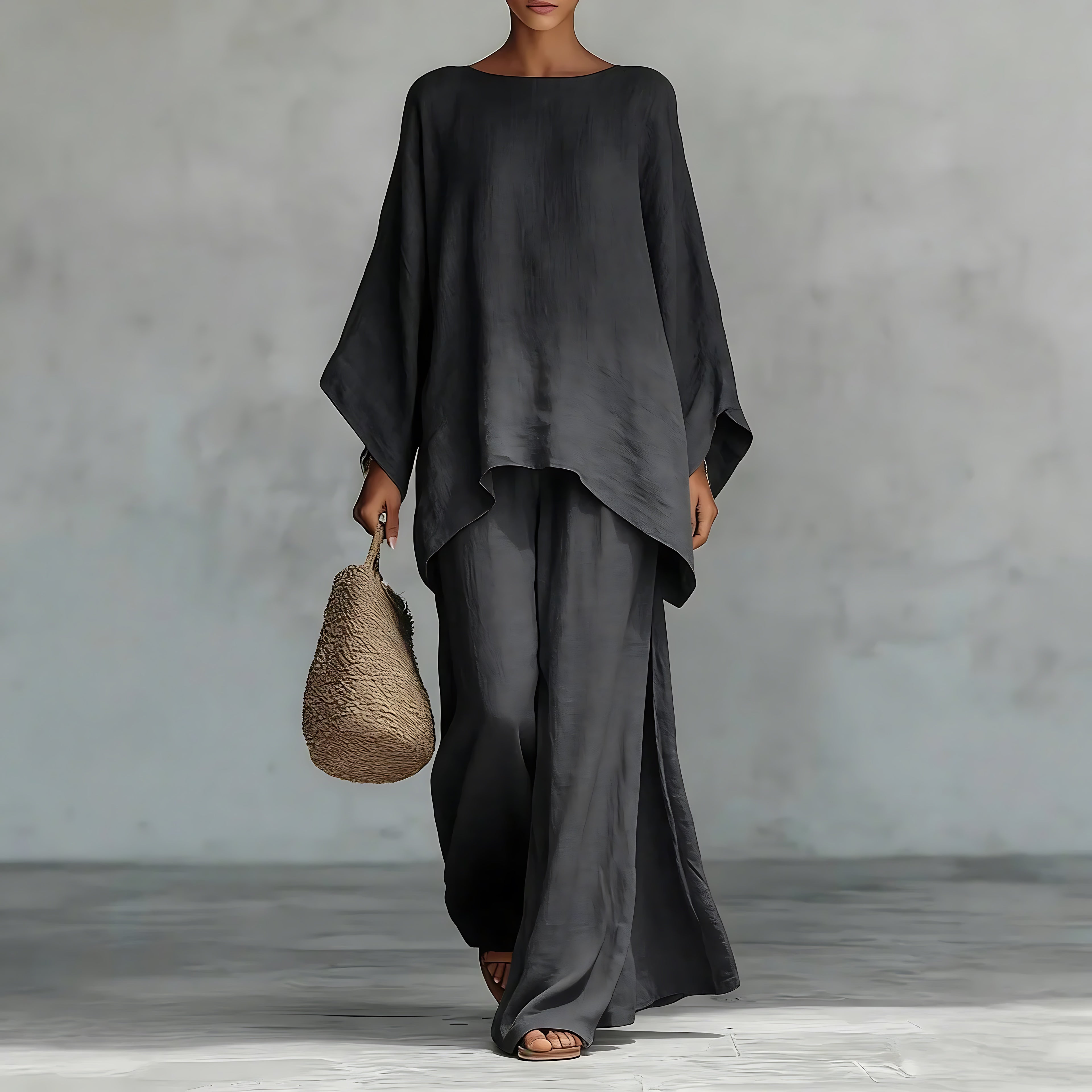 Lucy – Asymmetrical Knit Top and Wide Leg Pants Set