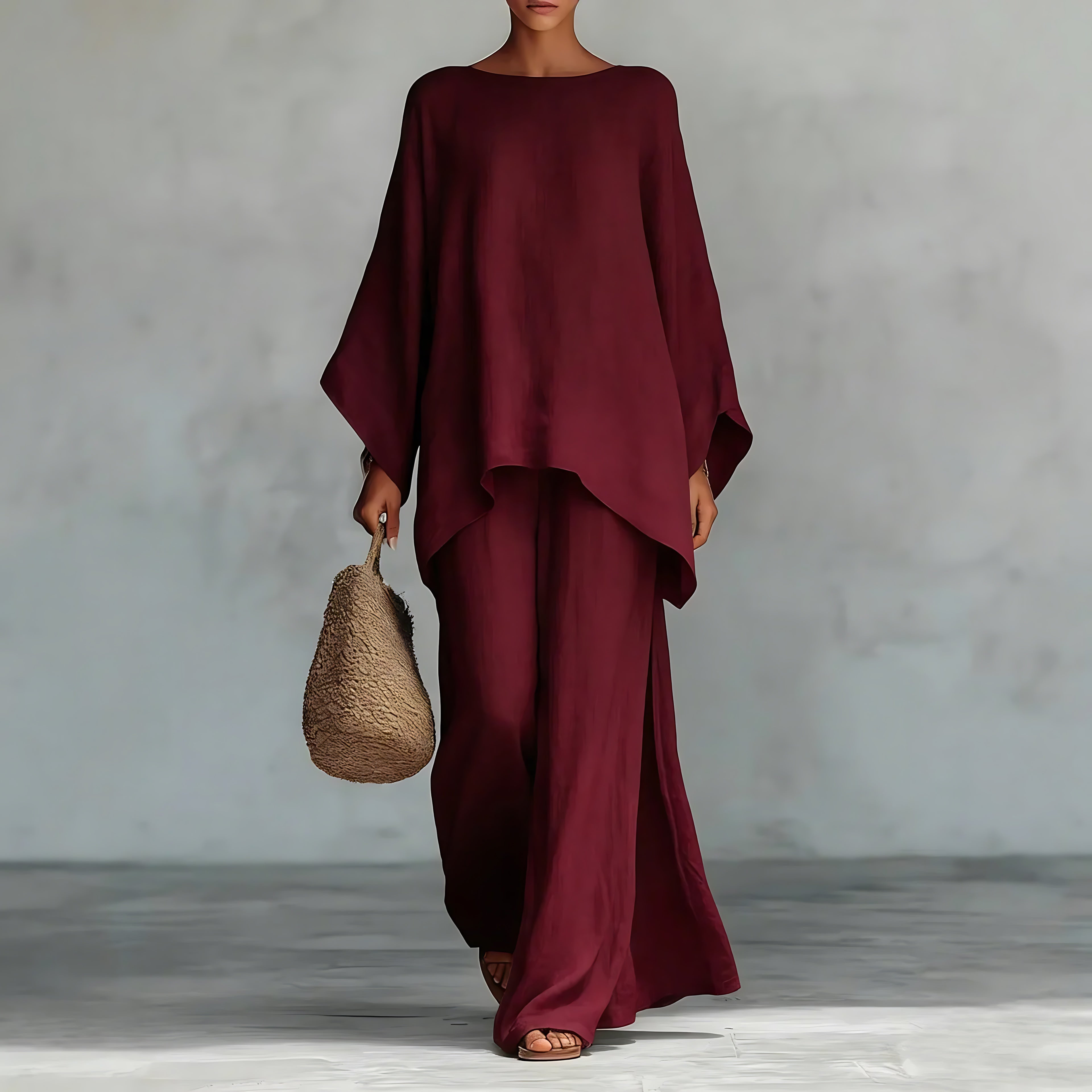 Lucy – Asymmetrical Knit Top and Wide Leg Pants Set