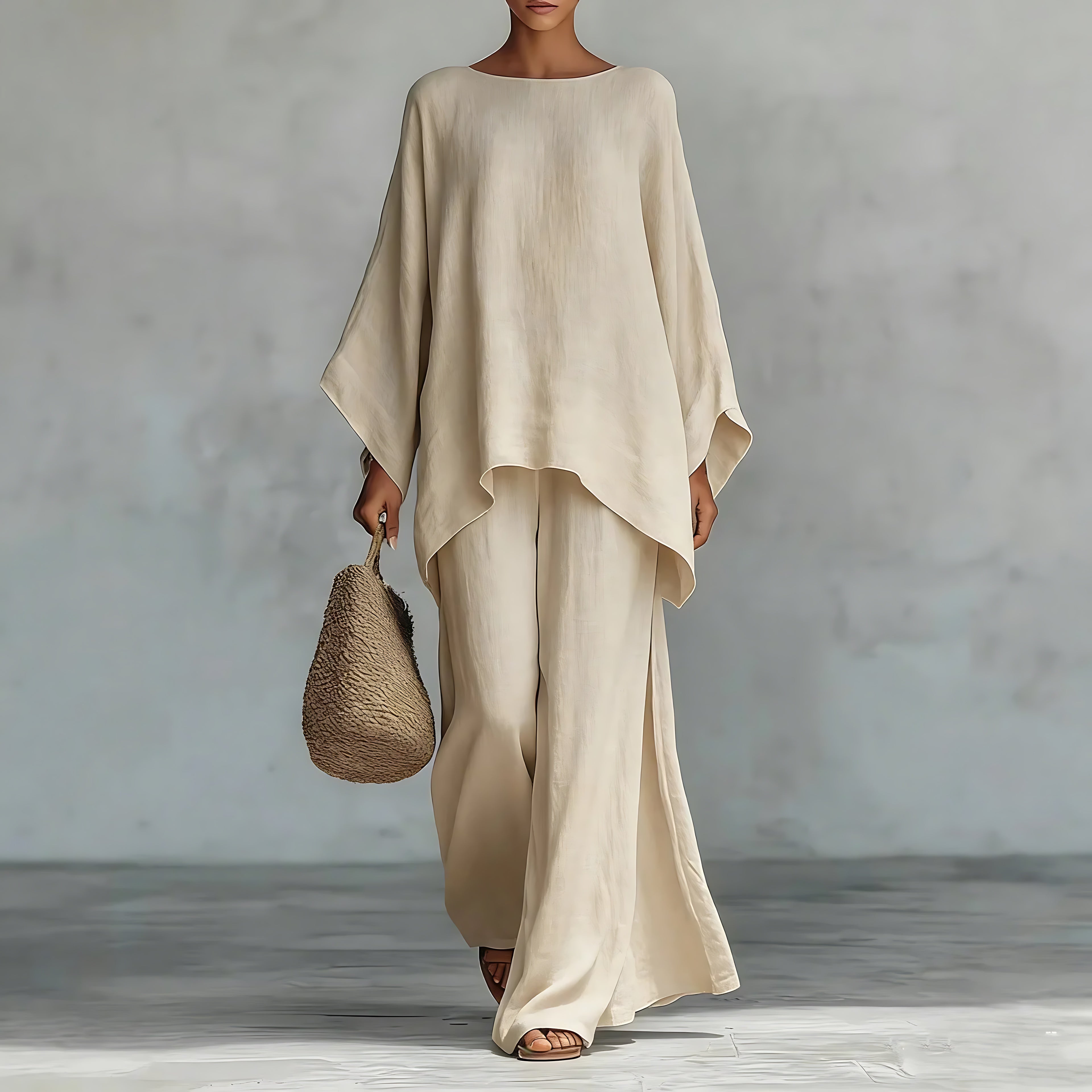 Lucy – Asymmetrical Knit Top and Wide Leg Pants Set