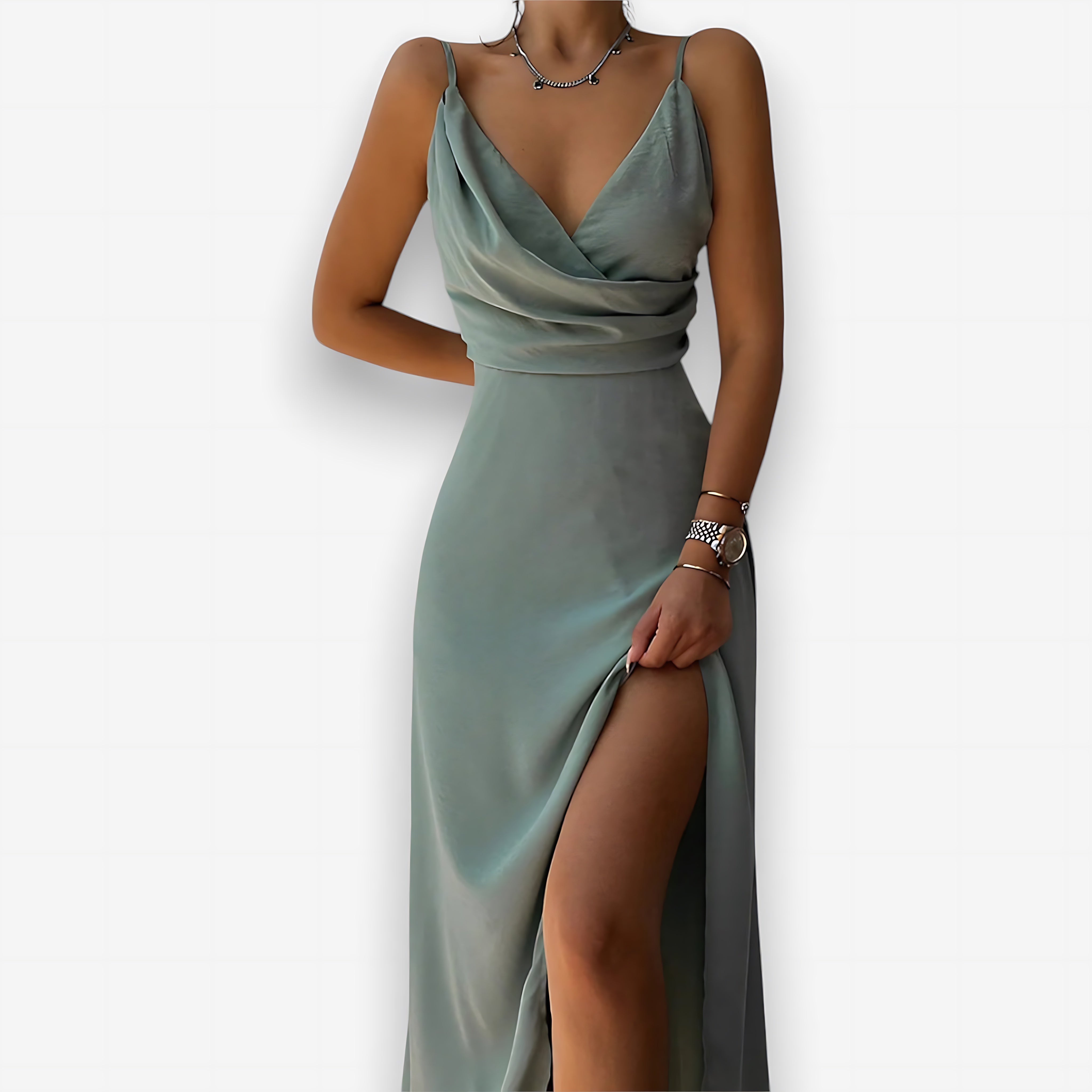 Lucy – Satin Cowl Neck Wedding Guest Maxi Dress