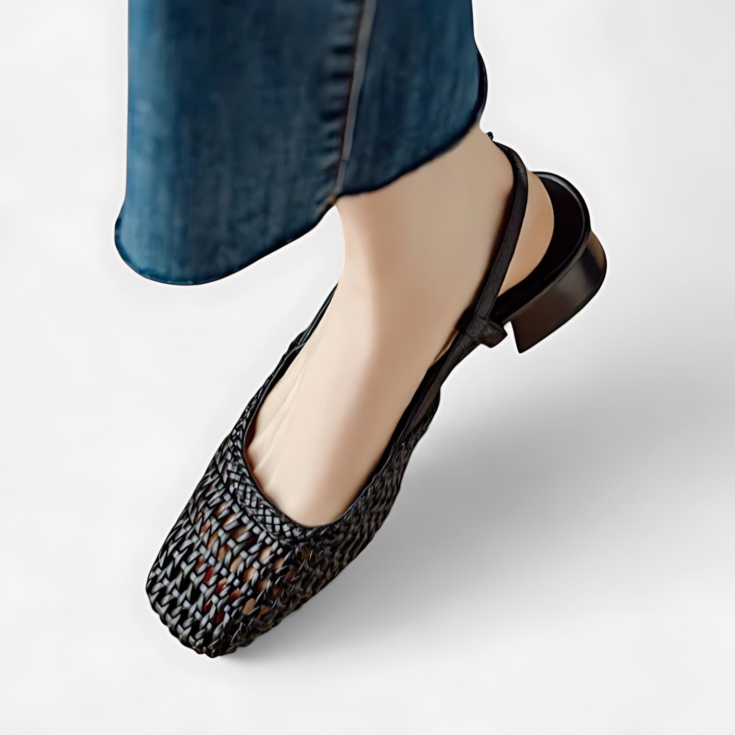 Lucy – Woven Square Toe Slingback Flats