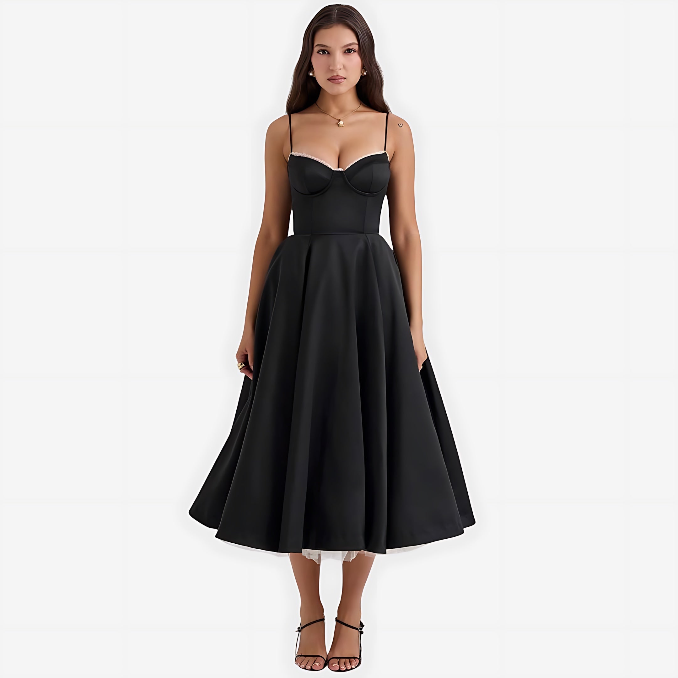 Luna – Satin Strapless Cocktail Midi Dress