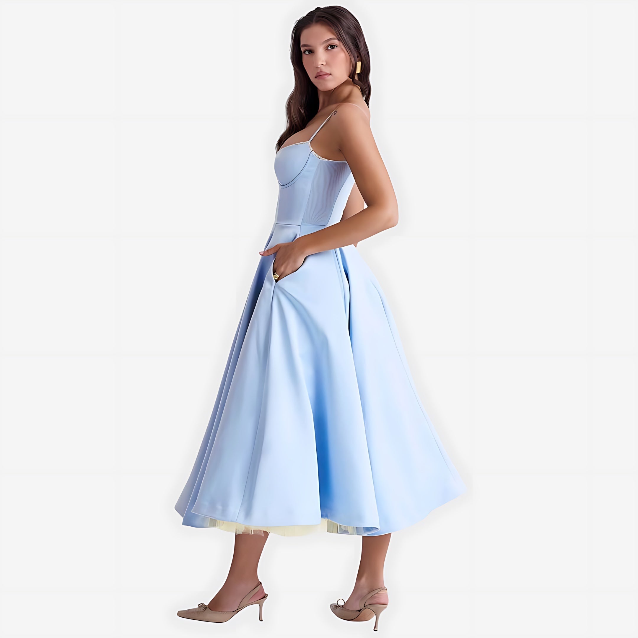 Luna – Satin Strapless Cocktail Midi Dress