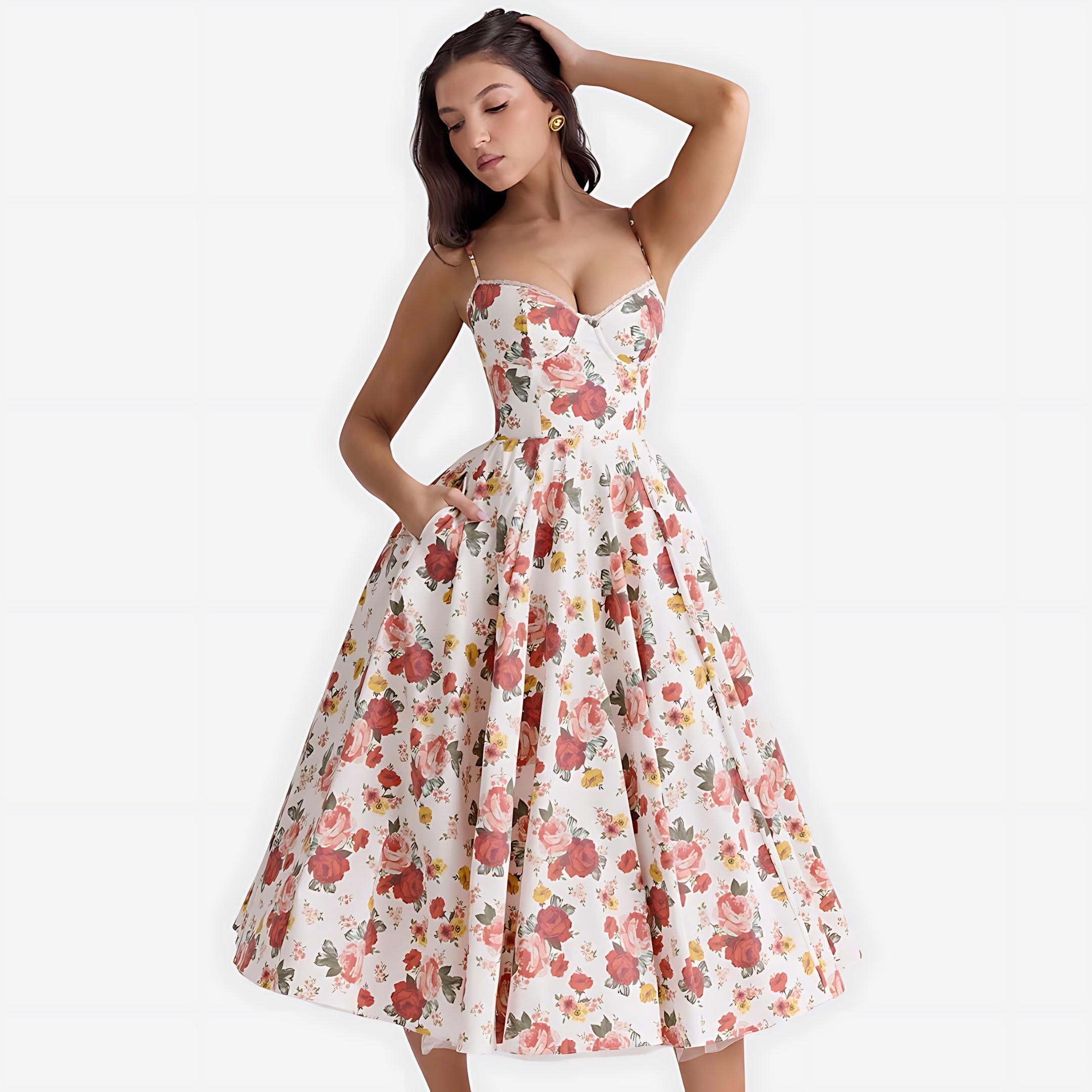Luna – Satin Strapless Cocktail Midi Dress