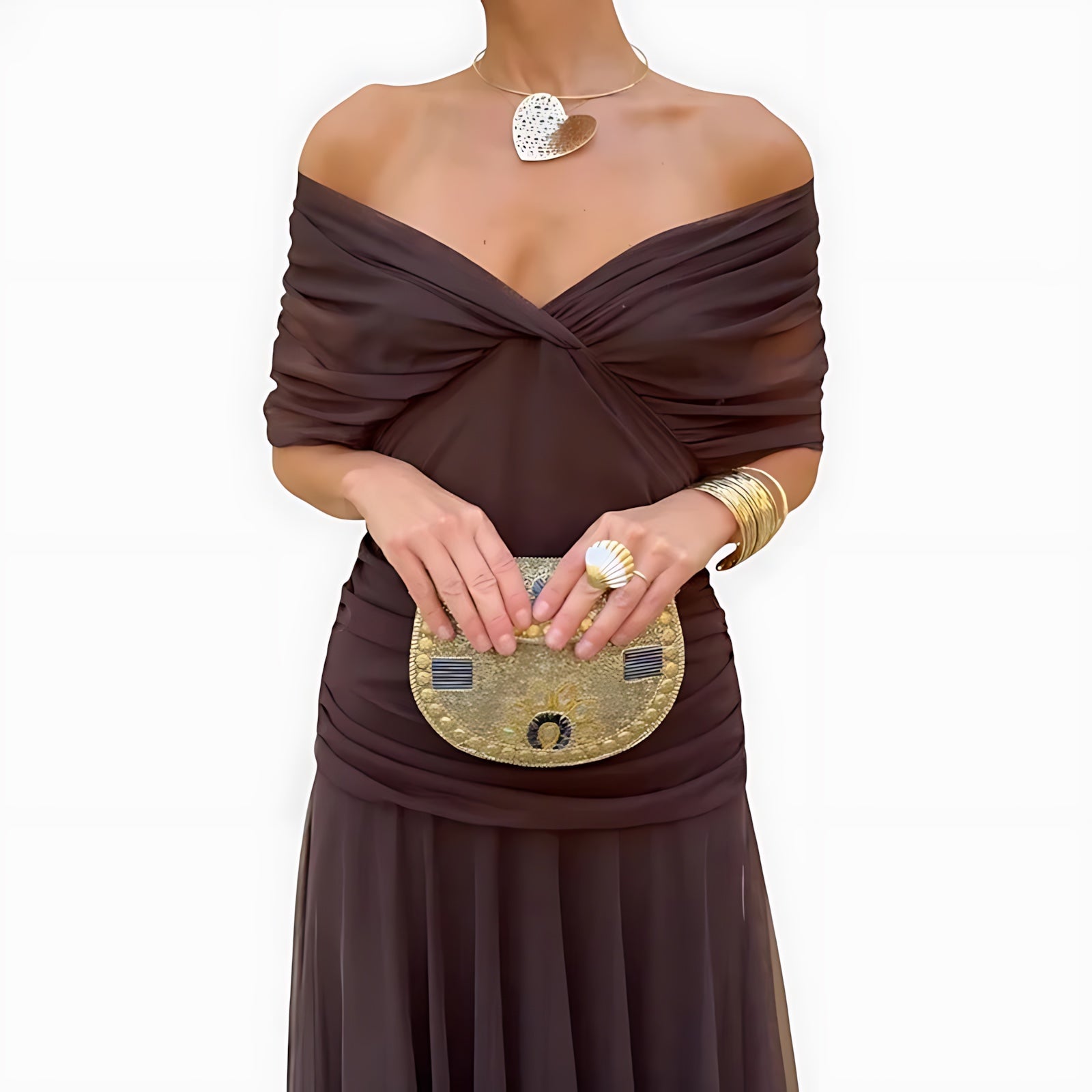 Lyric – Floral Chiffon Off Shoulder Wedding Guest Midi Dress