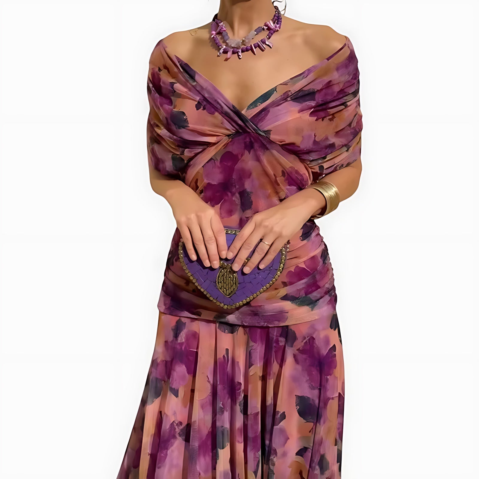 Lyric – Floral Chiffon Off Shoulder Wedding Guest Midi Dress