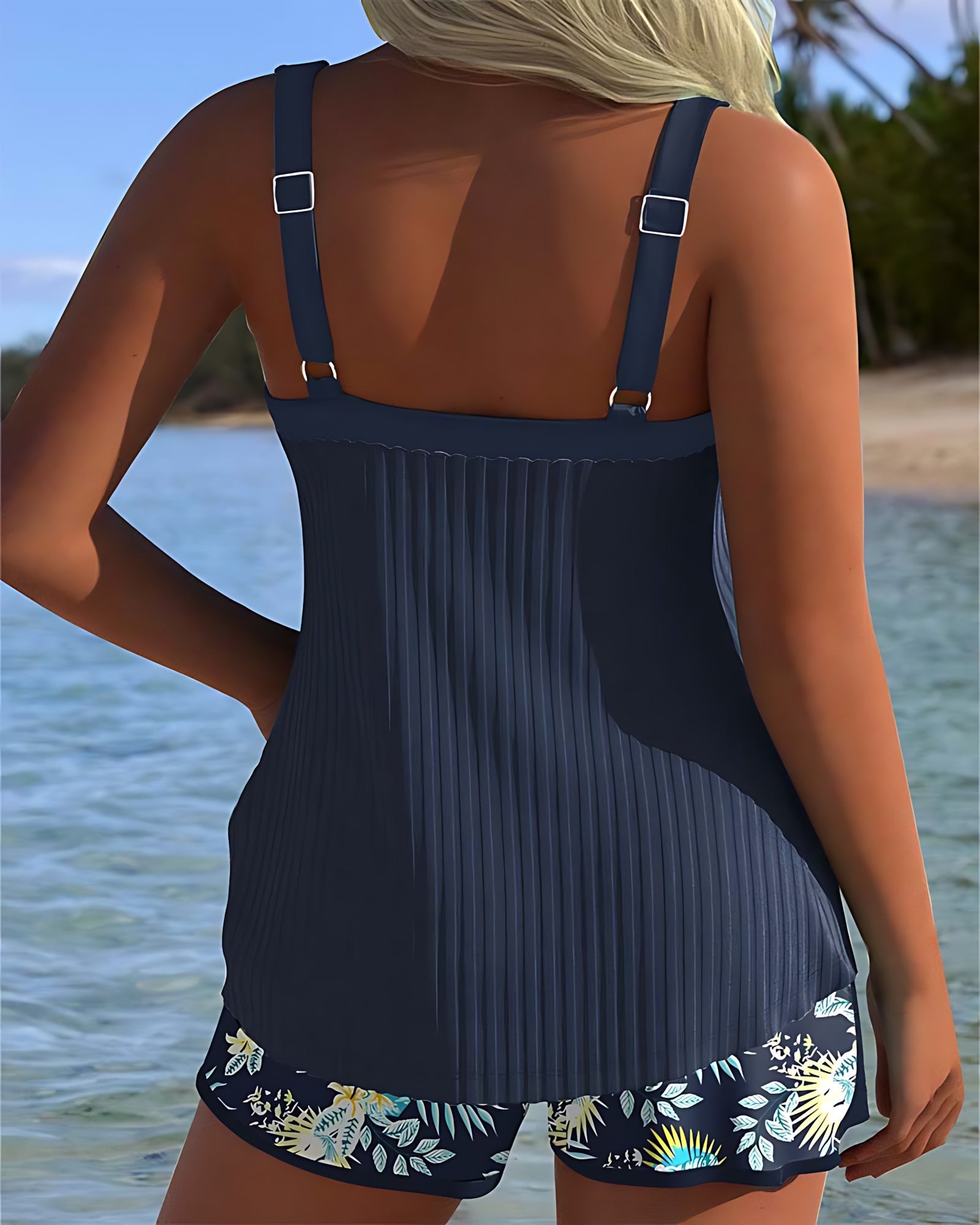 Lyric – Ribbed V Neck Tankini and Swim Shorts Set