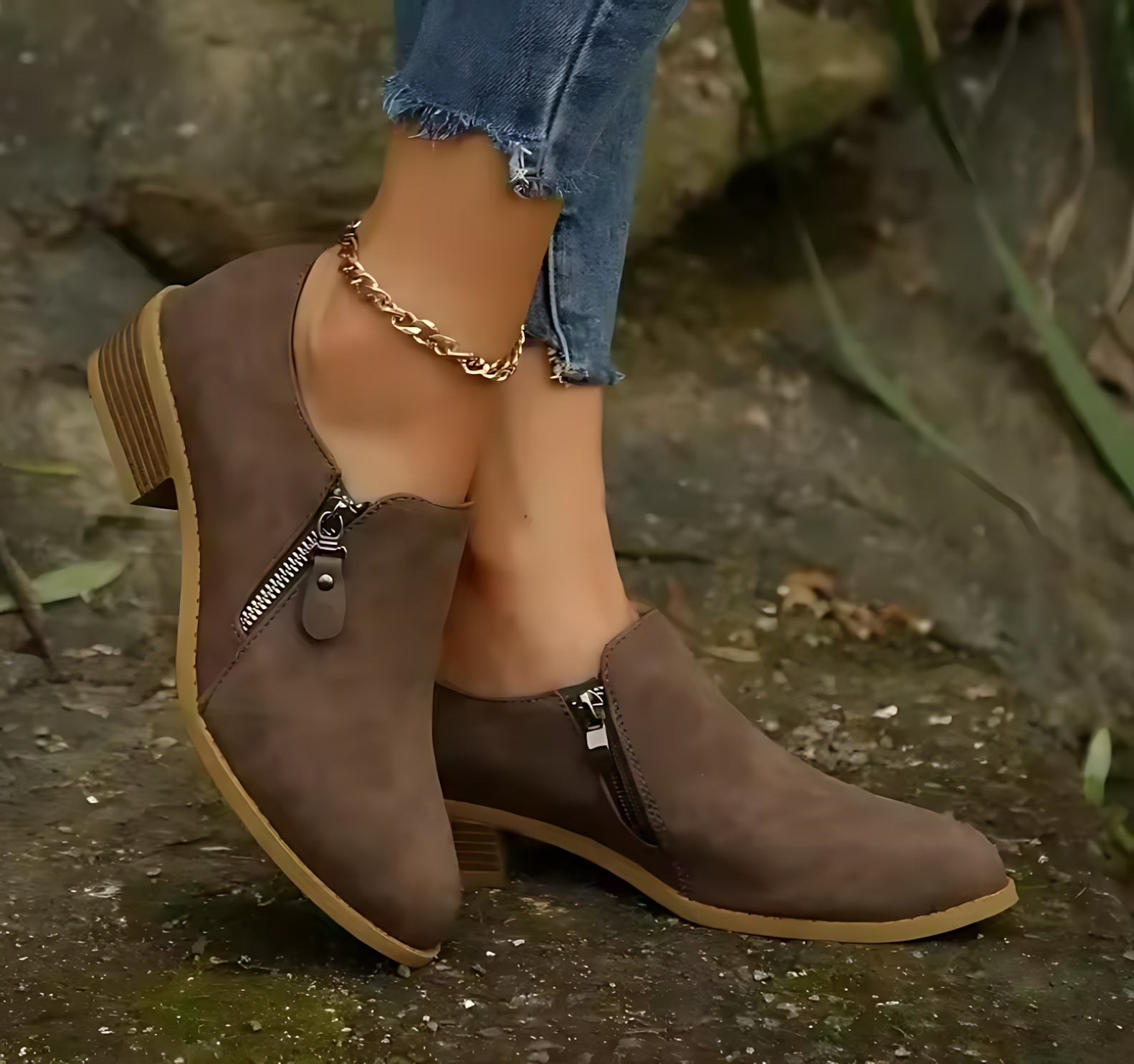 Lyric – Suede Side Zip Flat Ankle Boots