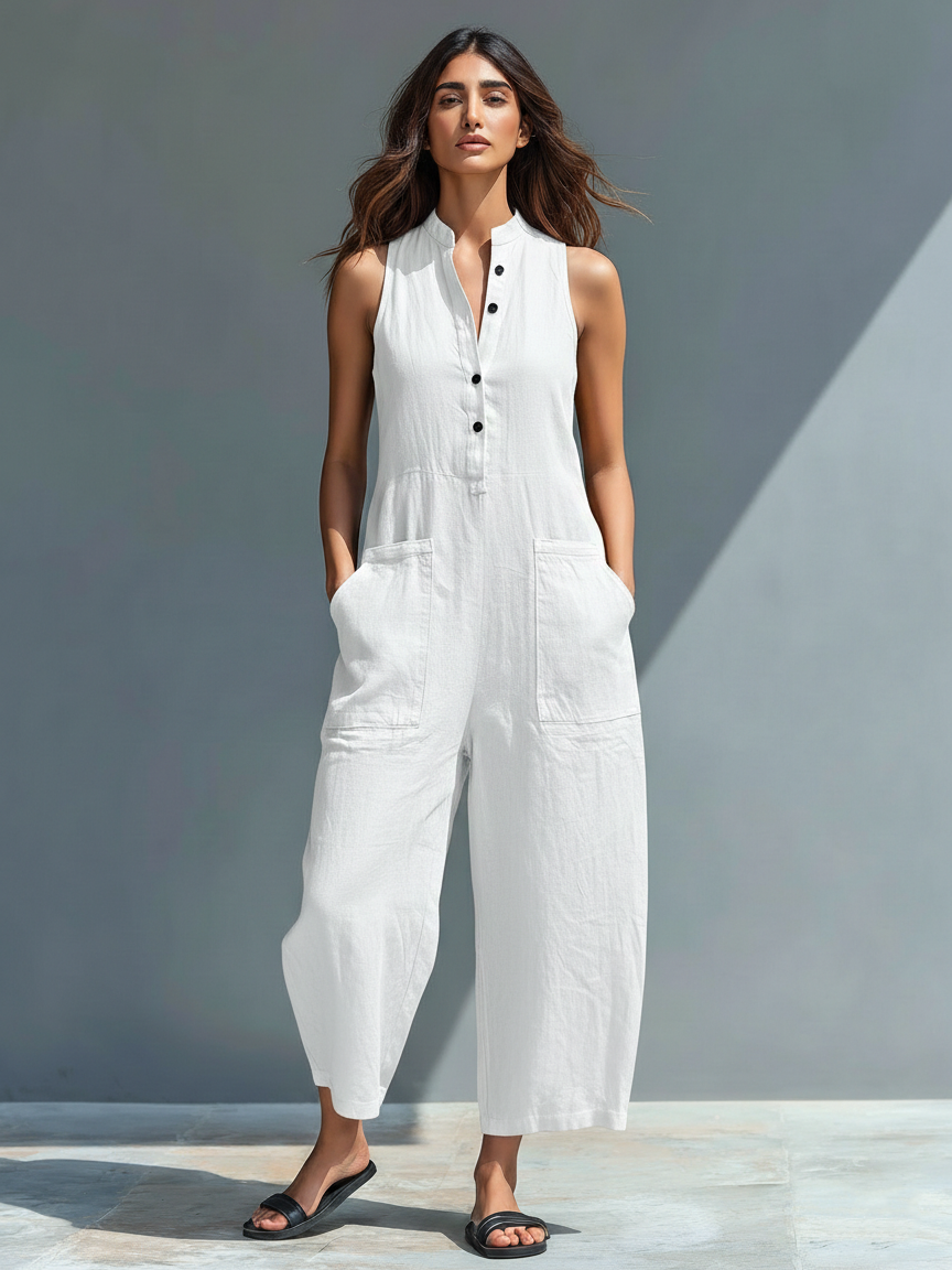 Arya – V Neck Tie Waist Barrel Leg Jumpsuit