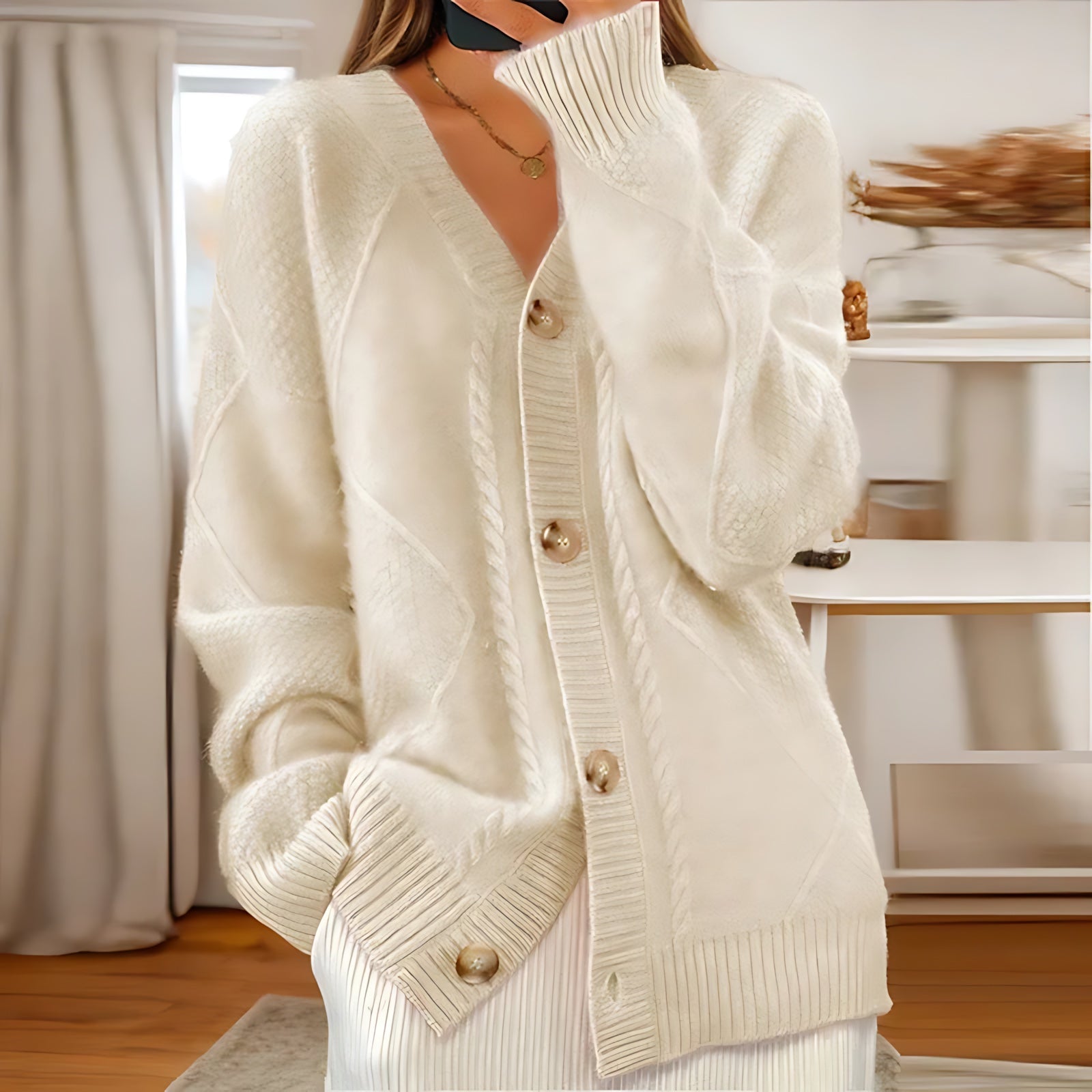 Mabel – Cable Knit Button Up Cardigan
