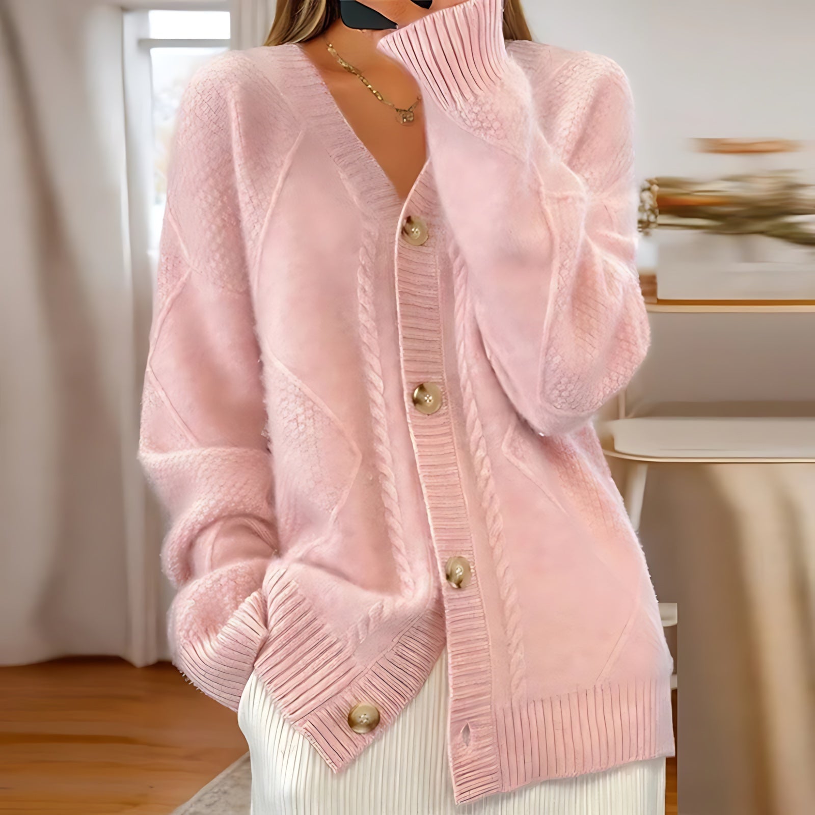 Mabel – Cable Knit Button Up Cardigan