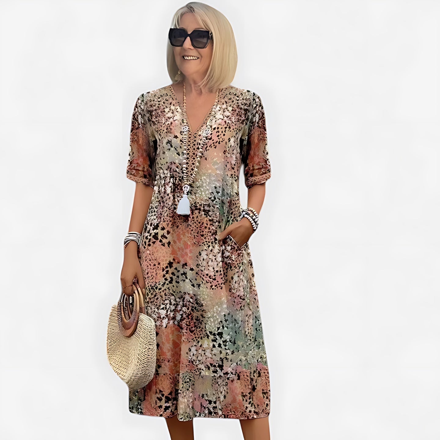 Mabel – Paisley Print V Neck Summer Midi Dress