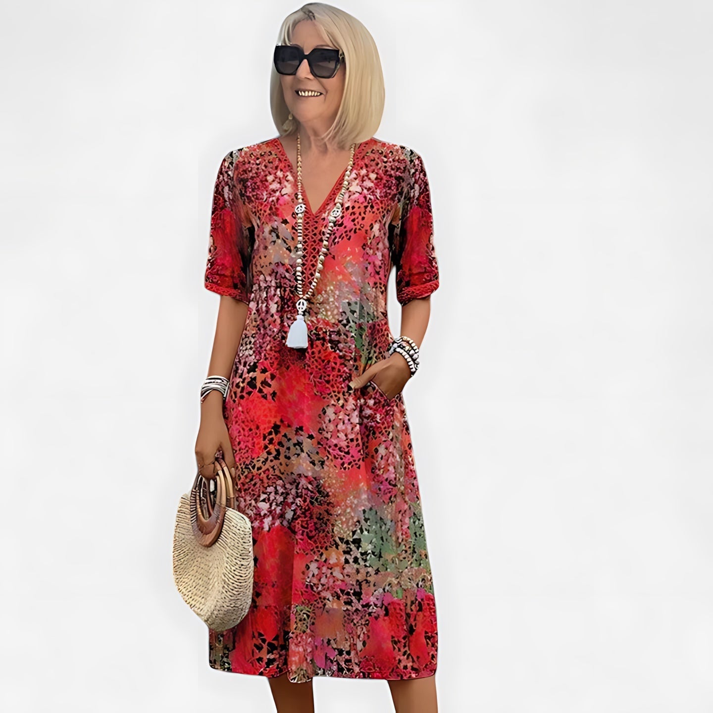 Mabel – Paisley Print V Neck Summer Midi Dress