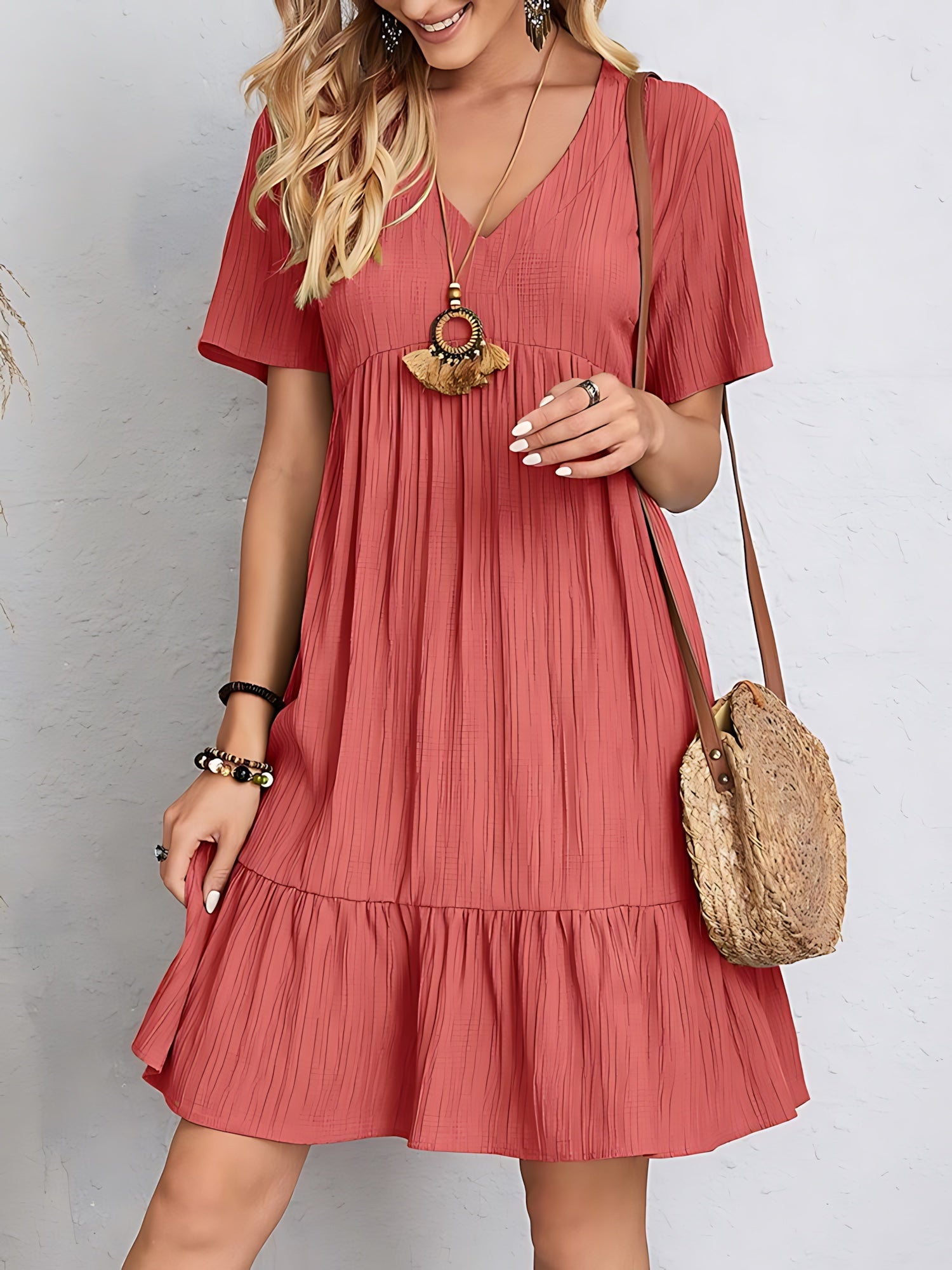 Mabel – V Neck Ruffle Hem A-Line Summer Dress