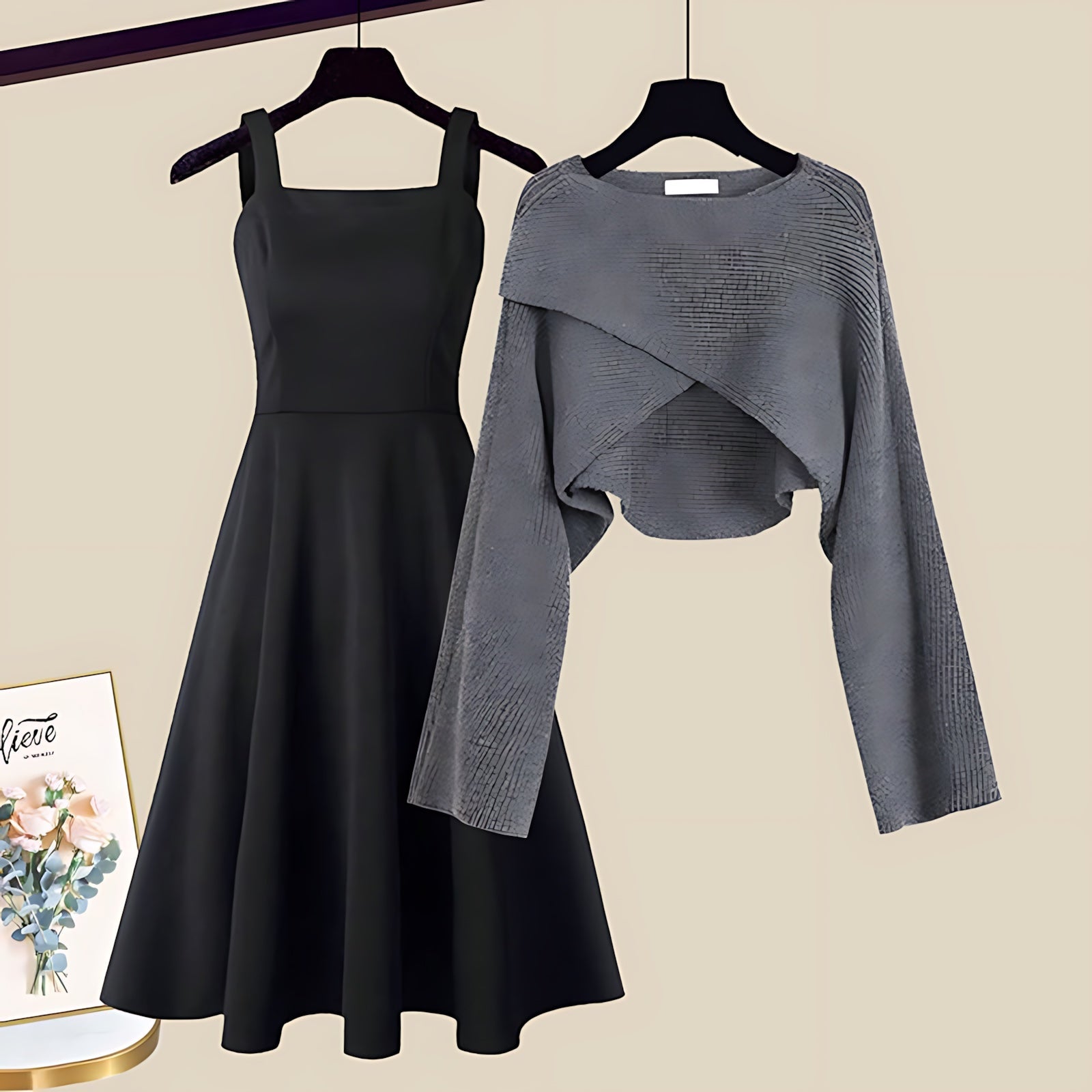 Madeline – Knit A Line Dress and Wrap Sweater Set