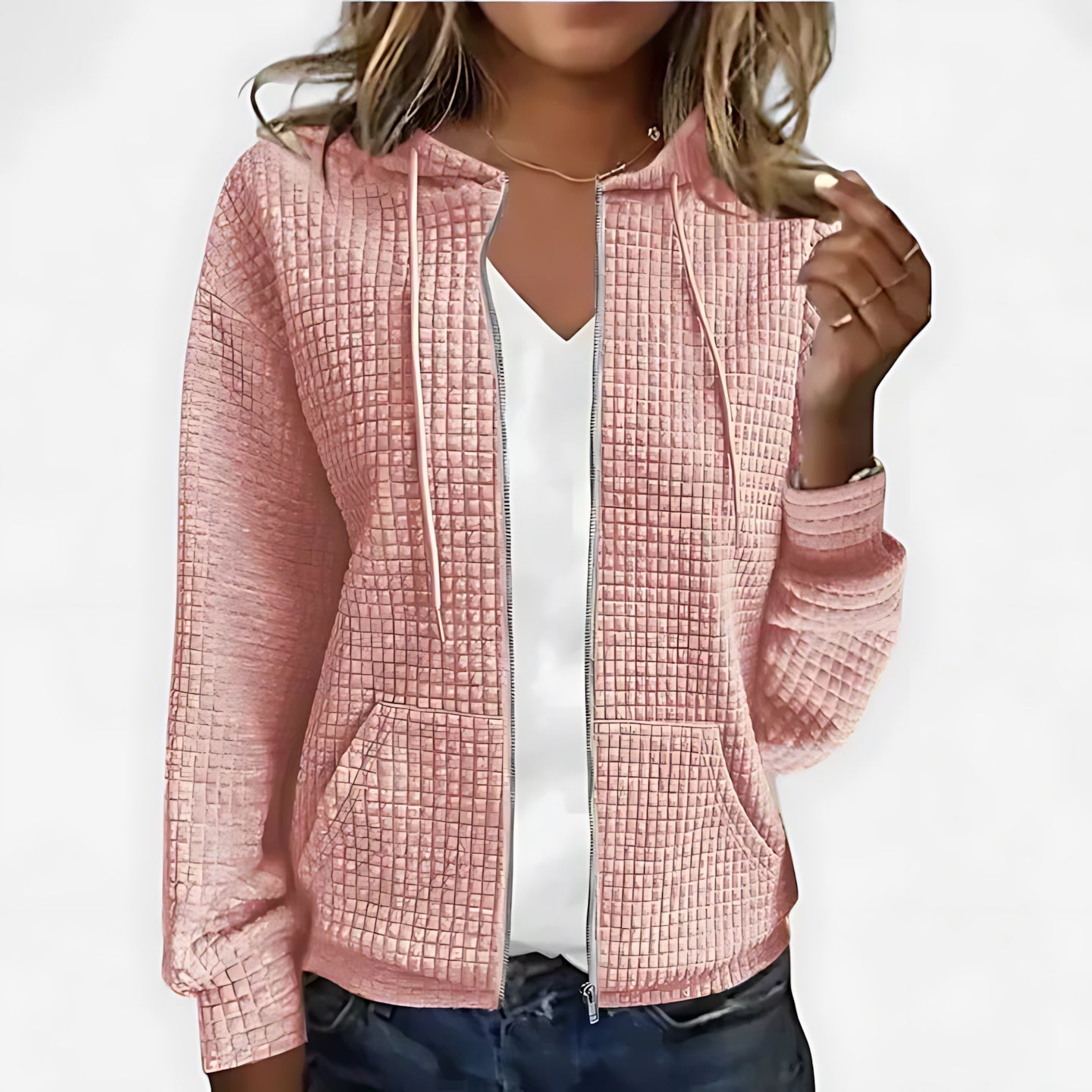 Madeline – Waffle Knit Zip Up Hoodie