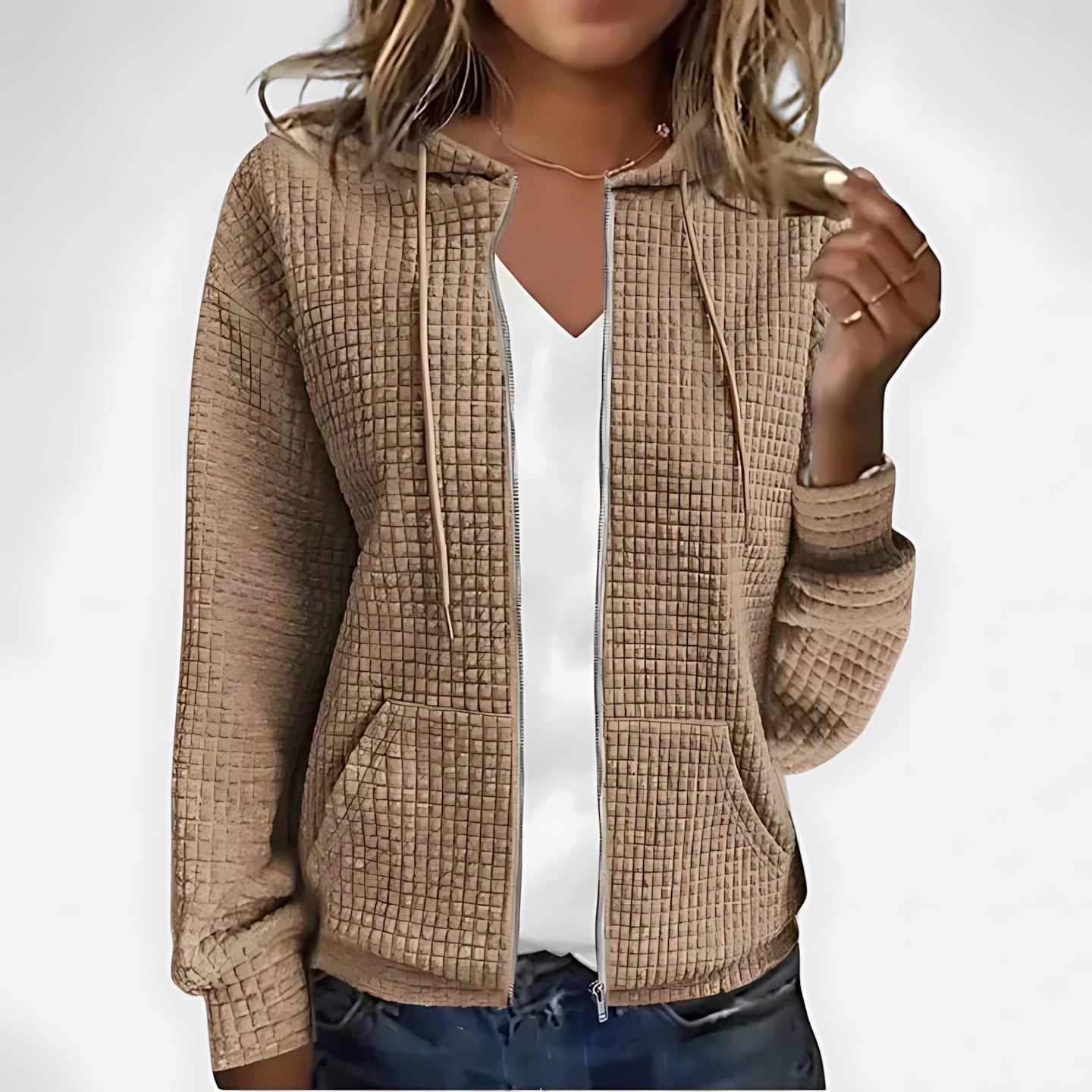 Madeline – Waffle Knit Zip Up Hoodie