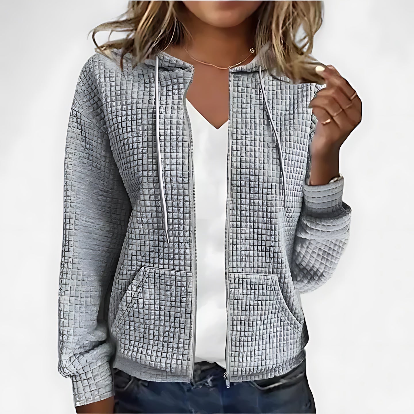 Madeline – Waffle Knit Zip Up Hoodie
