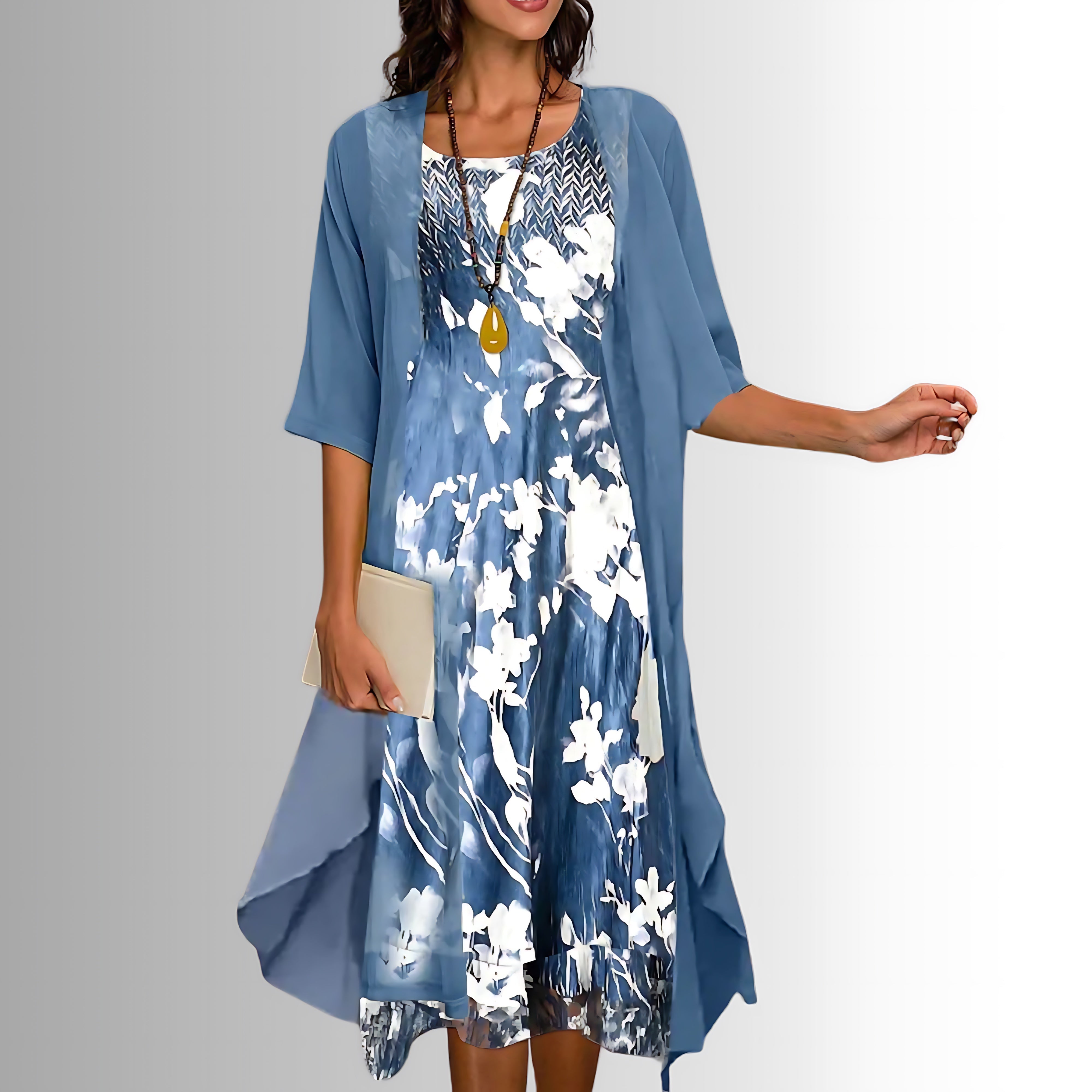 Madelyn – Floral Midi Dress and Duster Cardigan Set