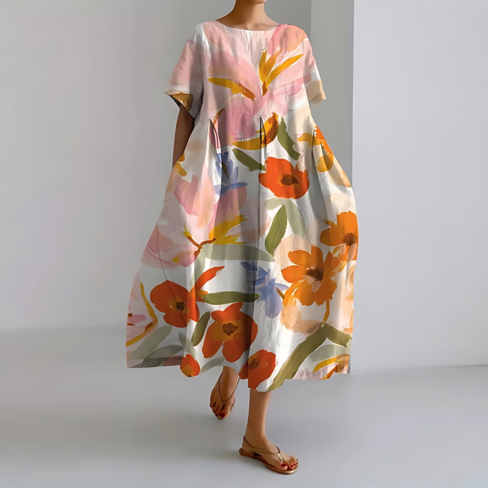 Madelyn – Floral Print Short Sleeve Summer Maxi Dress